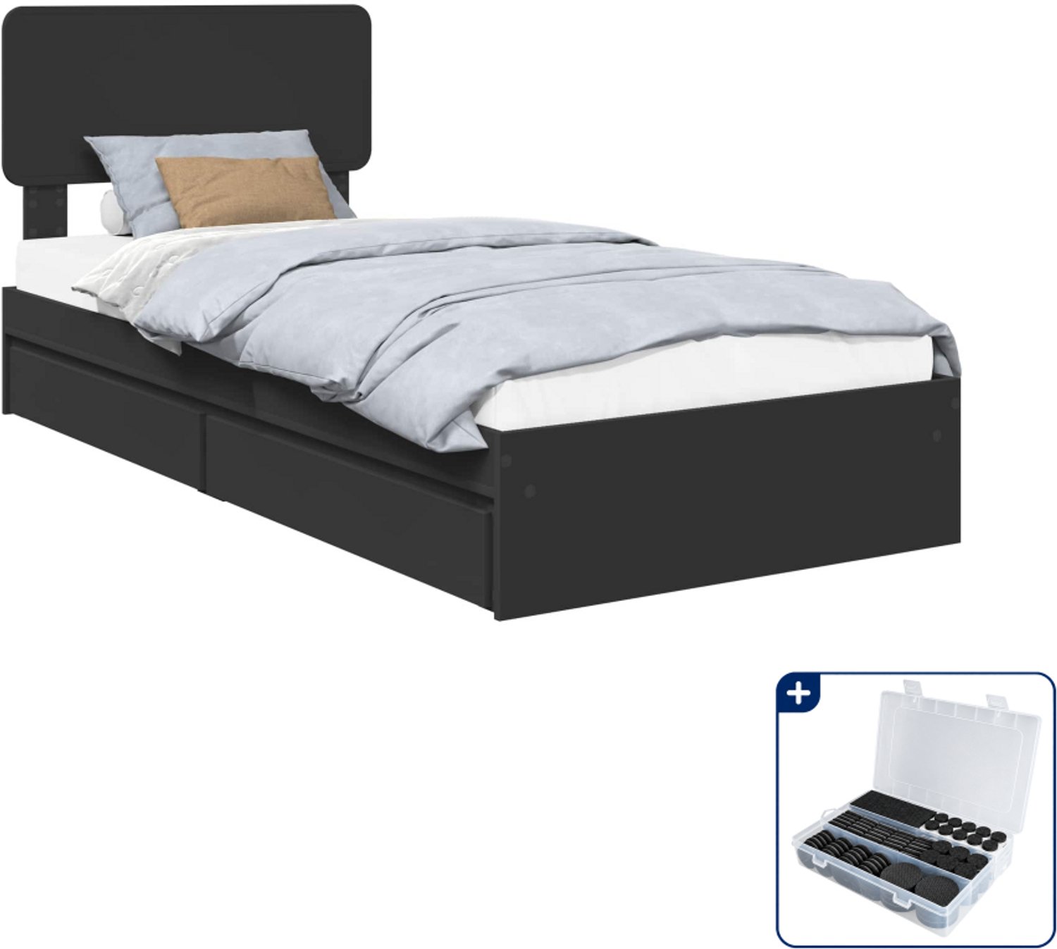 vidaXL opbergbed - 90 x 190 cm - bewerkt hout - zwart - Inclusief antikrasvilt 177-delig Groen