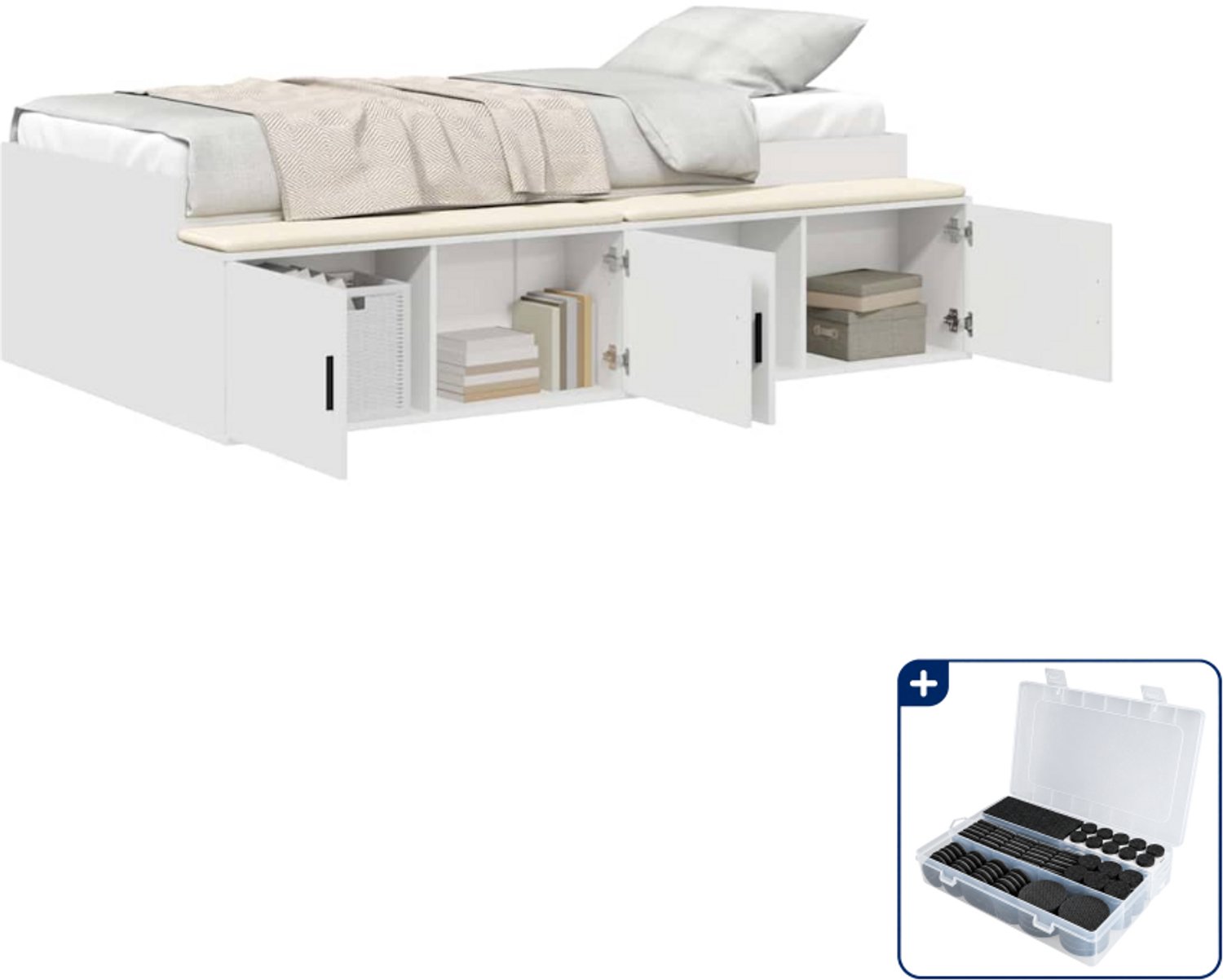 vidaXL bedframe met lade - 80 x 200 cm - bewerkt hout - wit - Inclusief antikrasvilt 177-delig