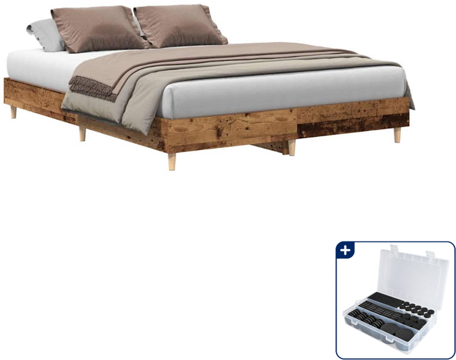 vidaXL bedframe 150 x 200 cm - bewerkt hout - oud hout - Inclusief antikrasvilt 177-delig Wit