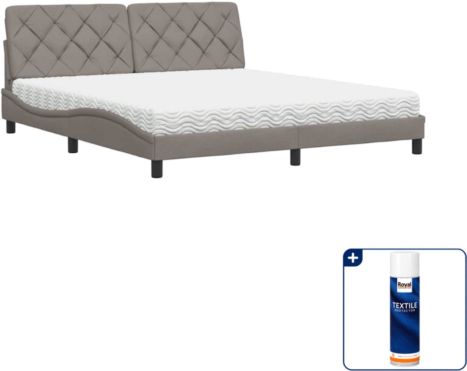 vidaXL Piran bed met matras - Kingsize - 180 x 200 cm - taupe - Inclusief textielbeschermer 500 ml Grijs