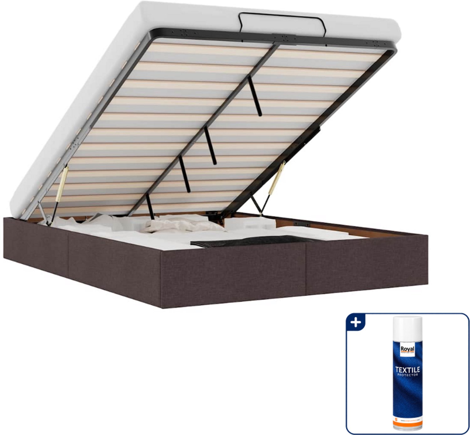 vidaXL bedframe - Small double - 140 x 200 cm - donkerbruin - Inclusief textielbeschermer 500 ml Zwart