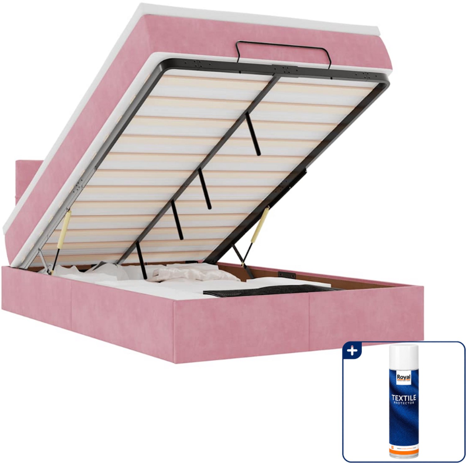 vidaXL ottomaans bed met matras en led - 120 x 200 cm - roze - Inclusief textielbeschermer 500 ml