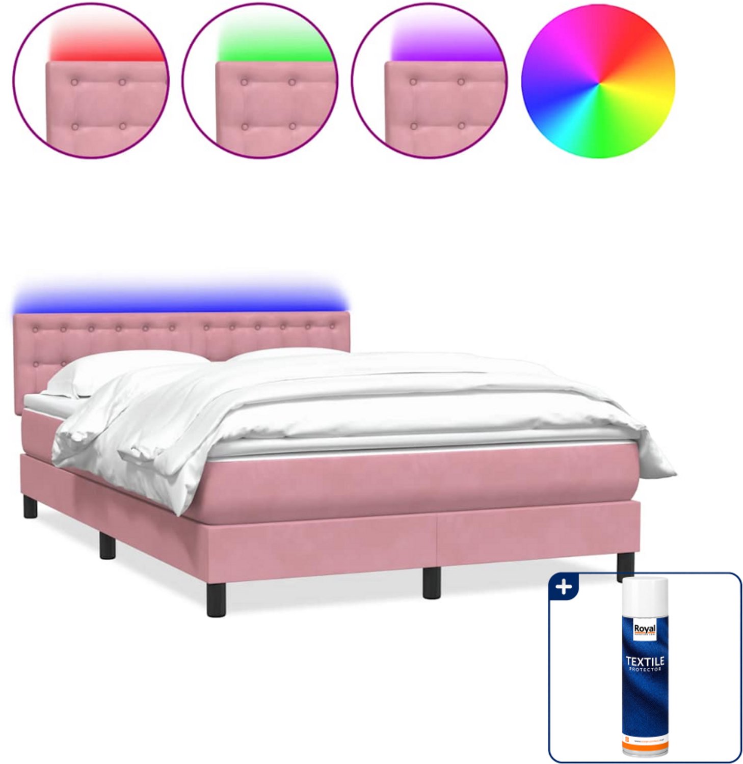 vidaXL boxspring Small double - 140 x 210 cm - fluweel - roze - Inclusief textielbeschermer 500 ml Bruin