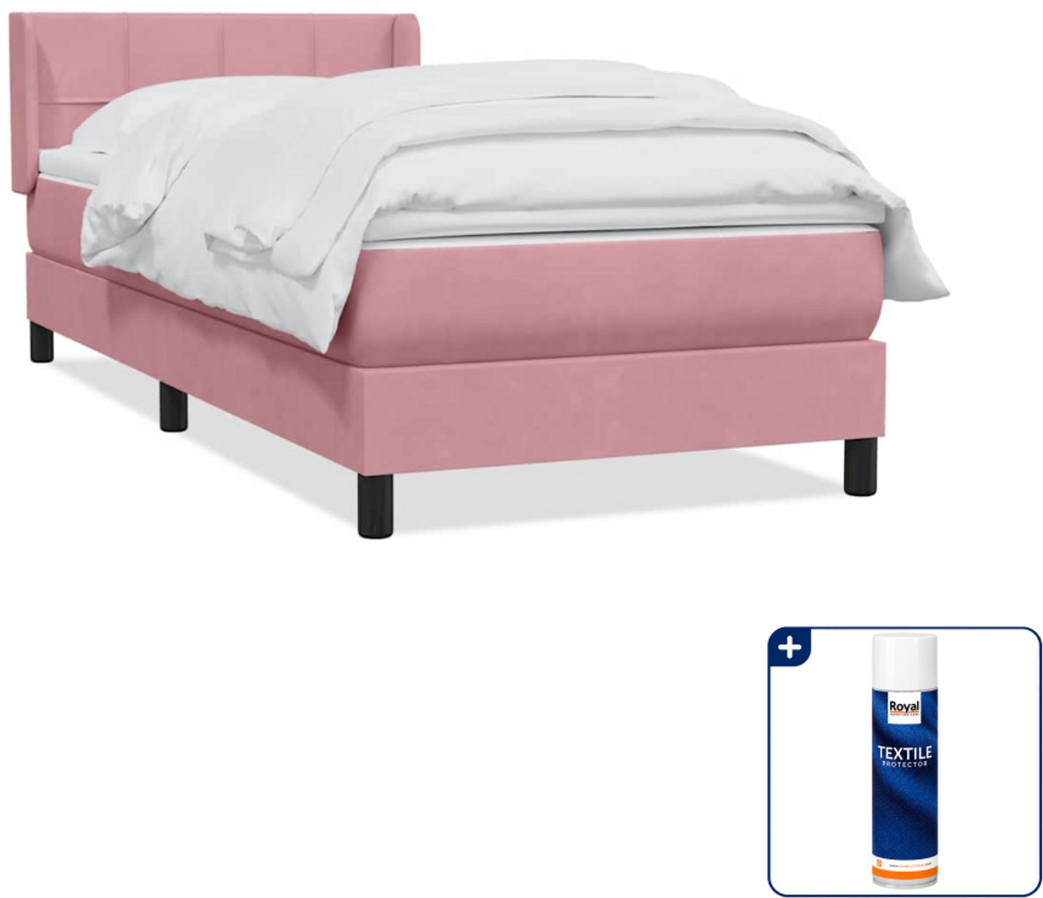 vidaXL boxspring met matras 80 x 220 cm - fluweel - roze - Inclusief textielbeschermer 500 ml