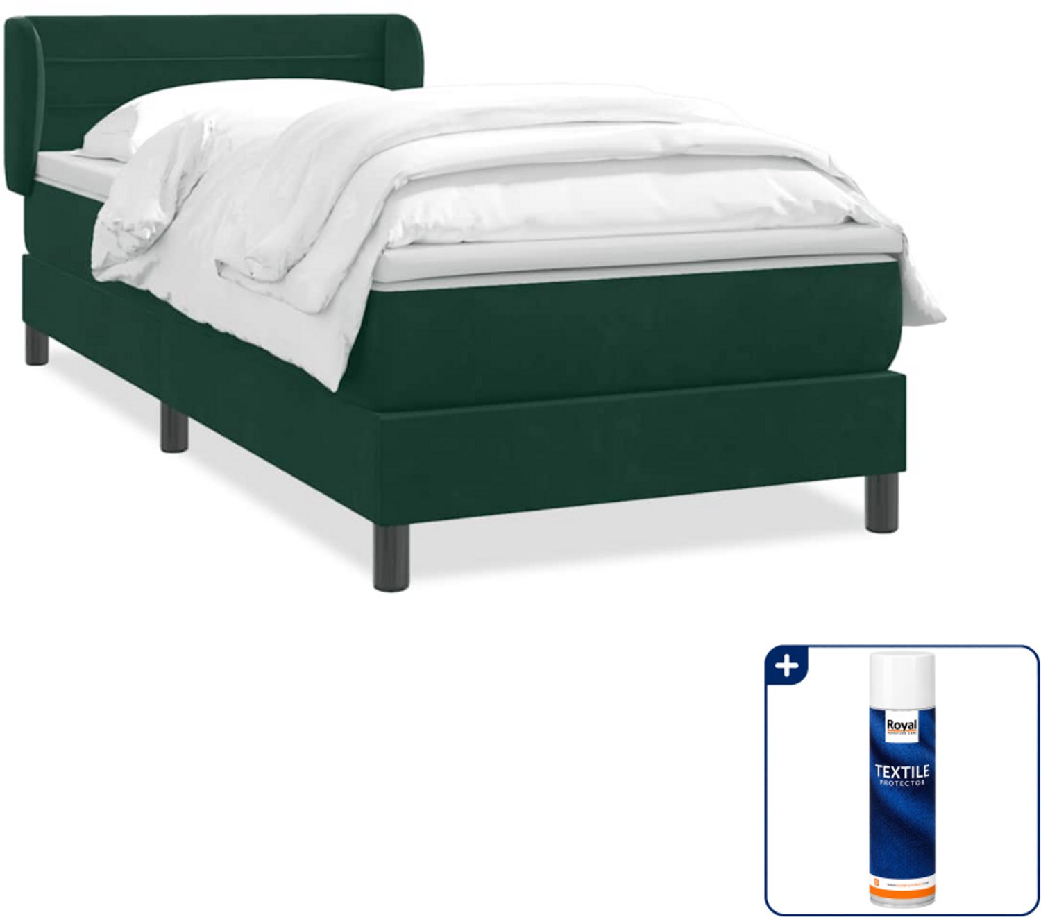 vidaXL boxspring met matras - 80 x 220 cm - fluweel - donkergroen - Inclusief textielbeschermer 500 ml Bruin