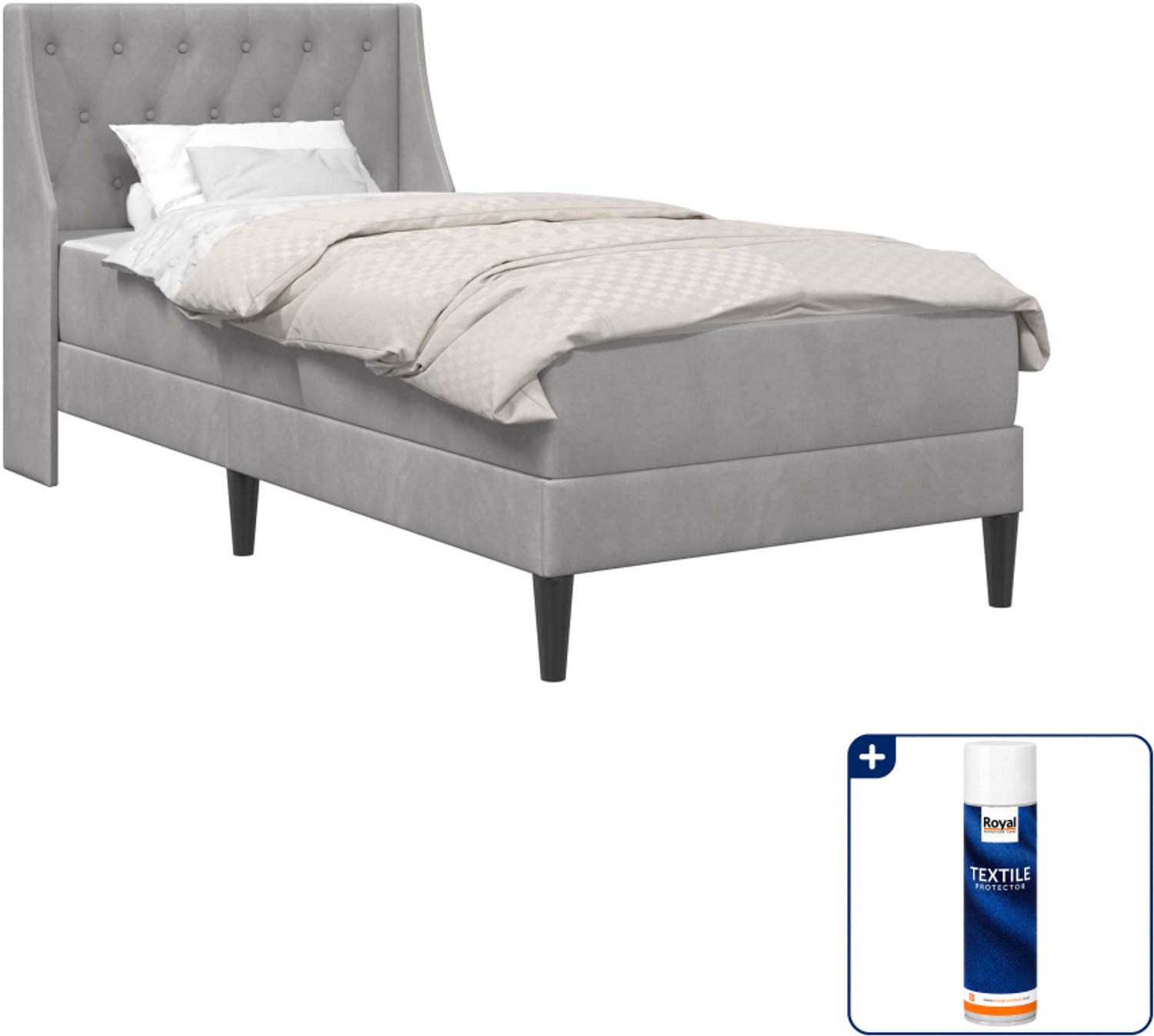 vidaXL Bedframe met matras - 90 x 200 cm - fluweel - lichtgrijs - Inclusief textielbeschermer 500 ml