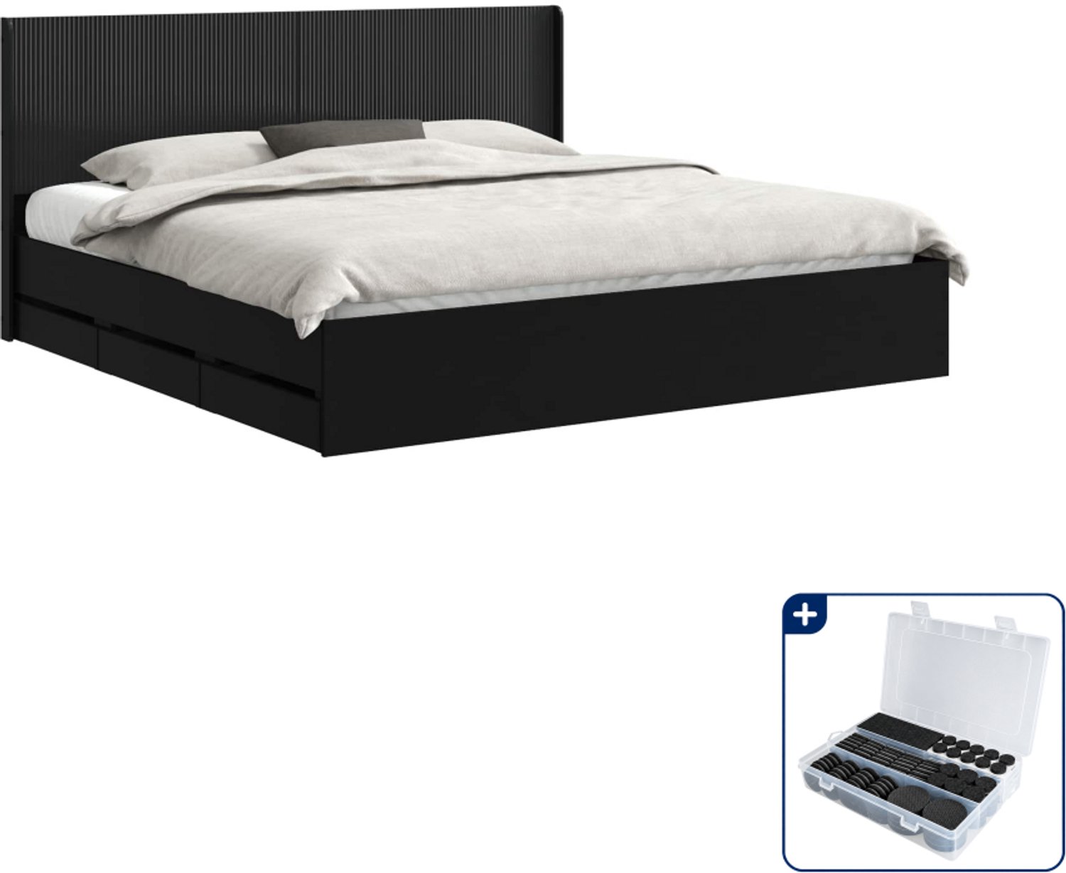 vidaXL Bedframe met opbergruimte - Kingsize - 180 x 200 cm - Zwart - Inclusief antikrasvilt 177-delig