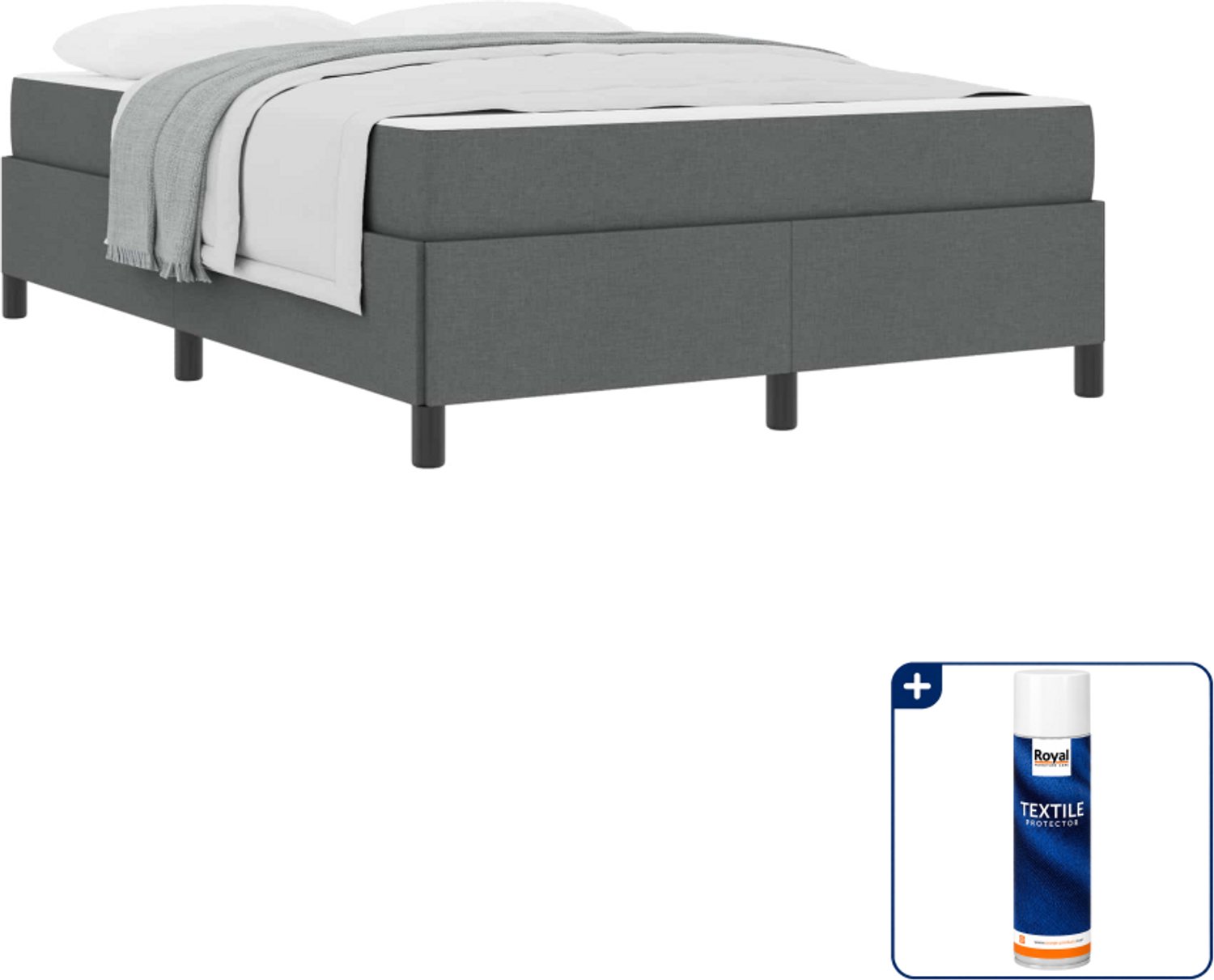 vidaXL boxspringbed - Small double - 140 x 200 cm - donkergrijs - Inclusief textielbeschermer 500 ml Bruin
