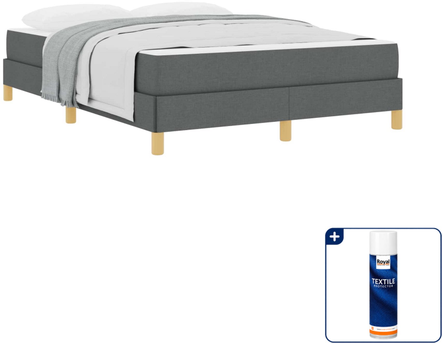 vidaXL boxspringbed met matras - 140 x 190 cm - stof - donkergrijs - Inclusief textielbeschermer 500 ml