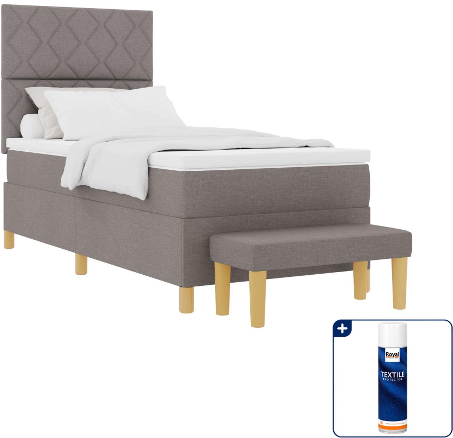 vidaXL boxspring met matras en bank - 90 x 200 cm - taupe - Inclusief textielbeschermer 500 ml