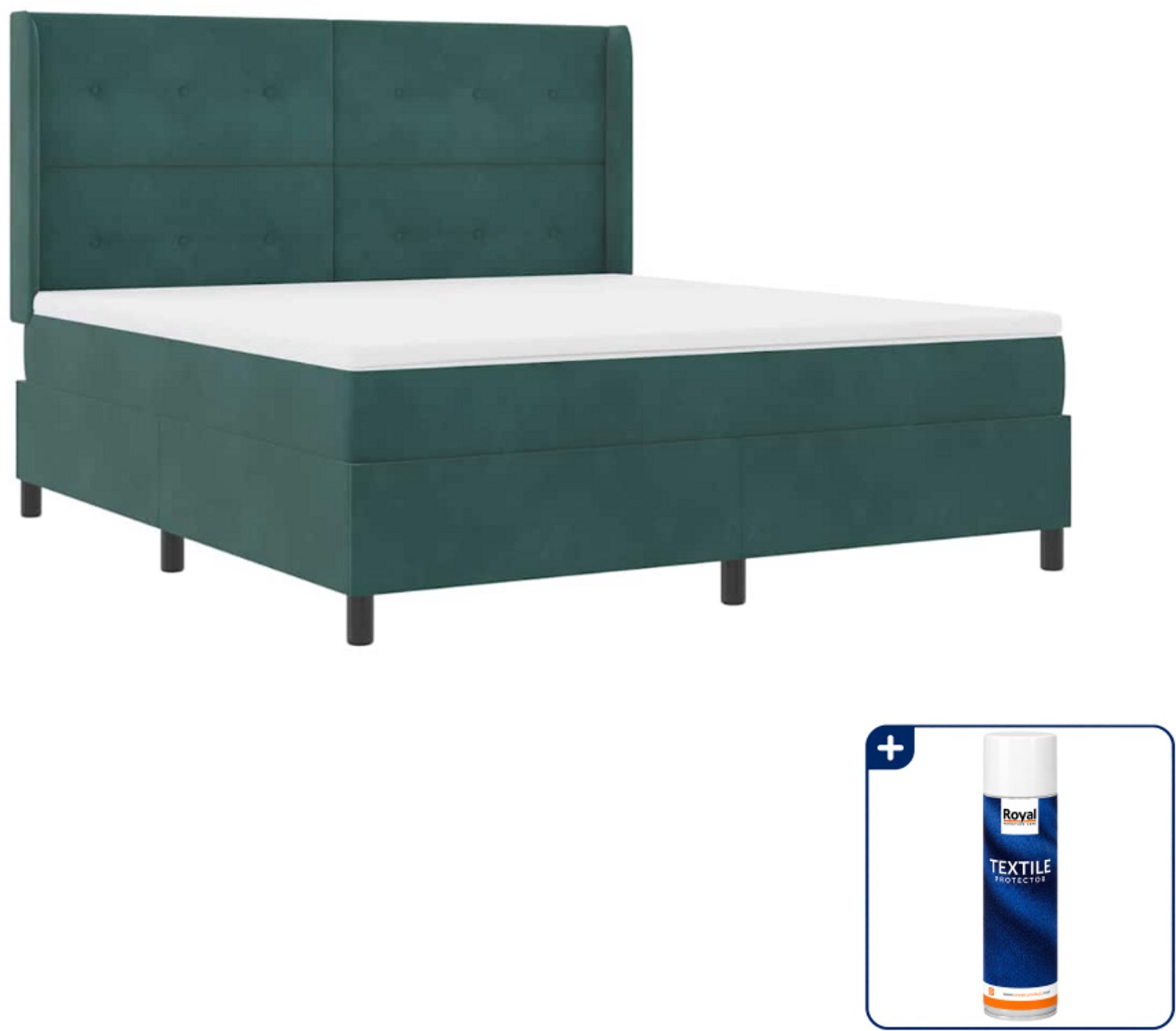 vidaXL Kingsize boxspringbed - 180 x 200 cm - fluweel - donkergroen - Inclusief textielbeschermer 500 ml