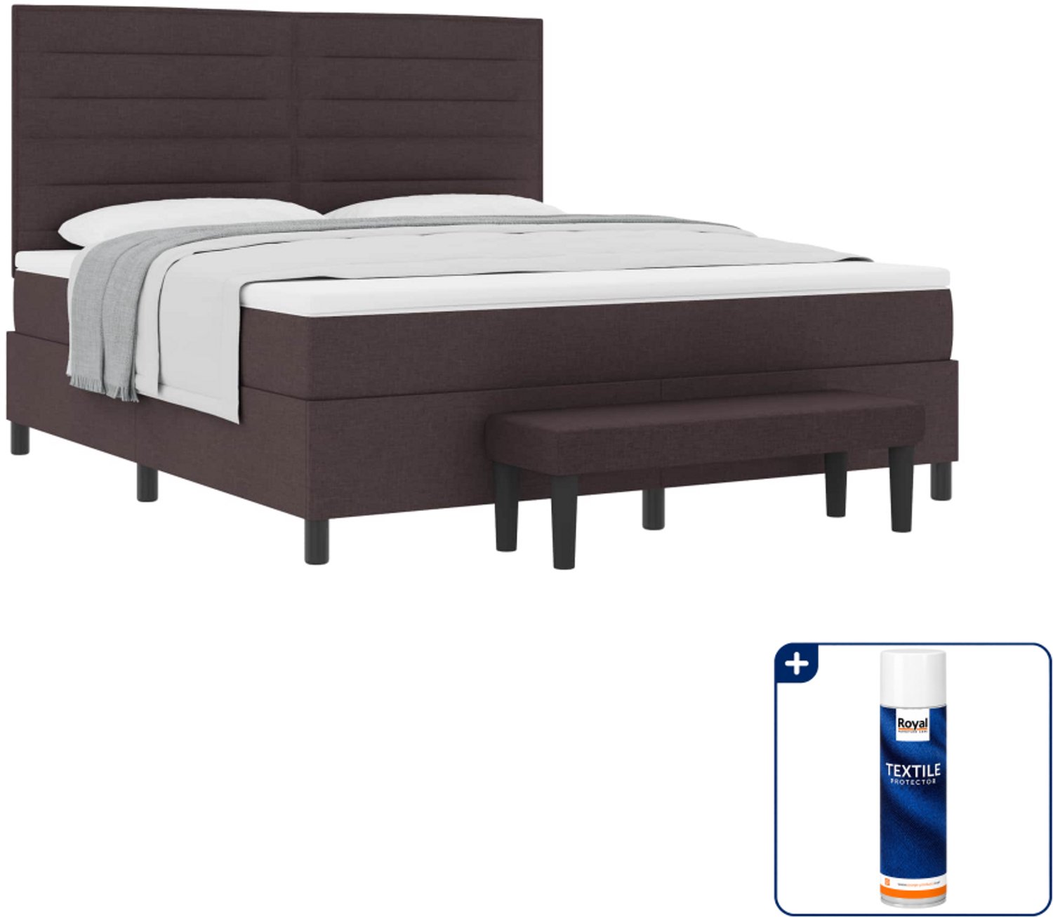 vidaXL Kingsize boxspringbed - 180 x 200 cm - stof - donkerbruin - Inclusief textielbeschermer 500 ml