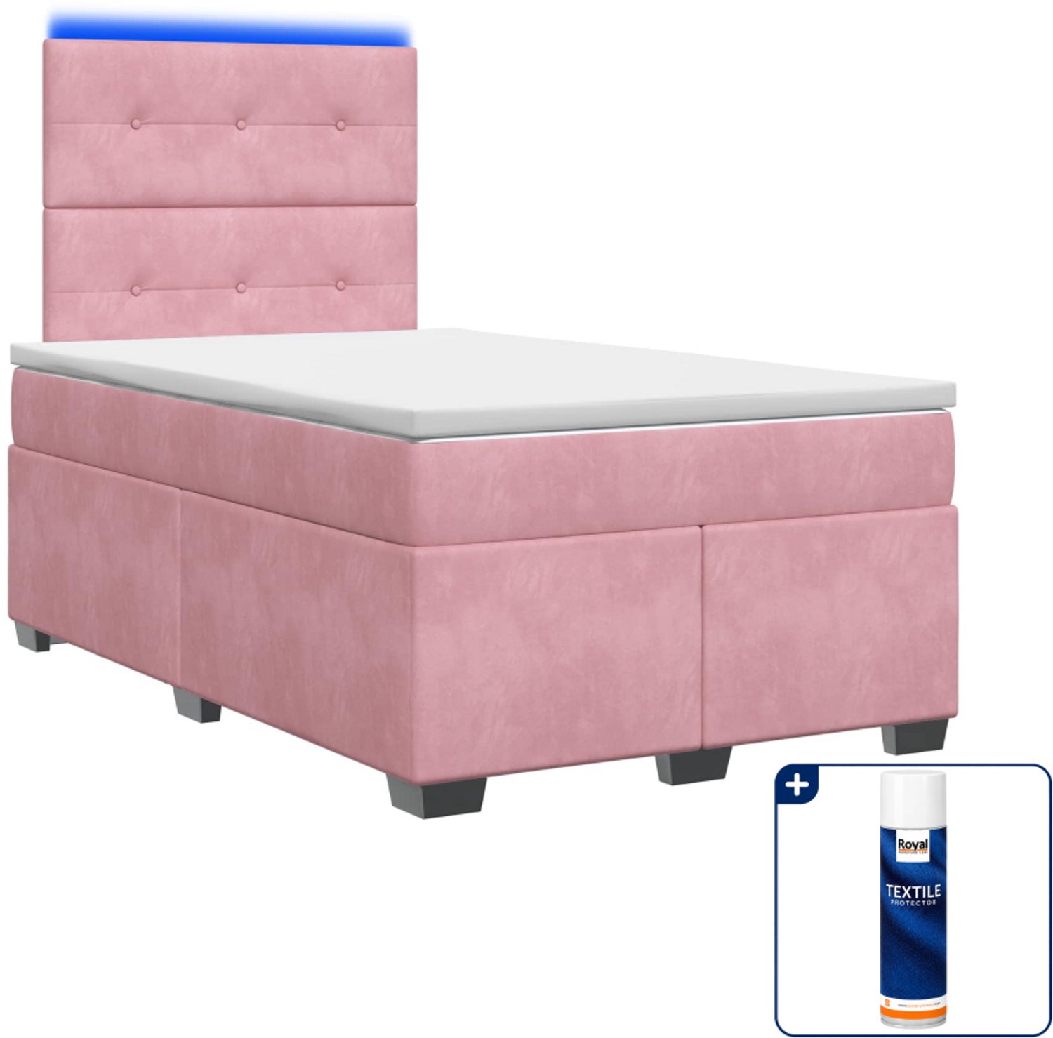 vidaXL boxspringbed met matras 120 x 200 cm - roze - fluweel - Inclusief textielbeschermer 500 ml