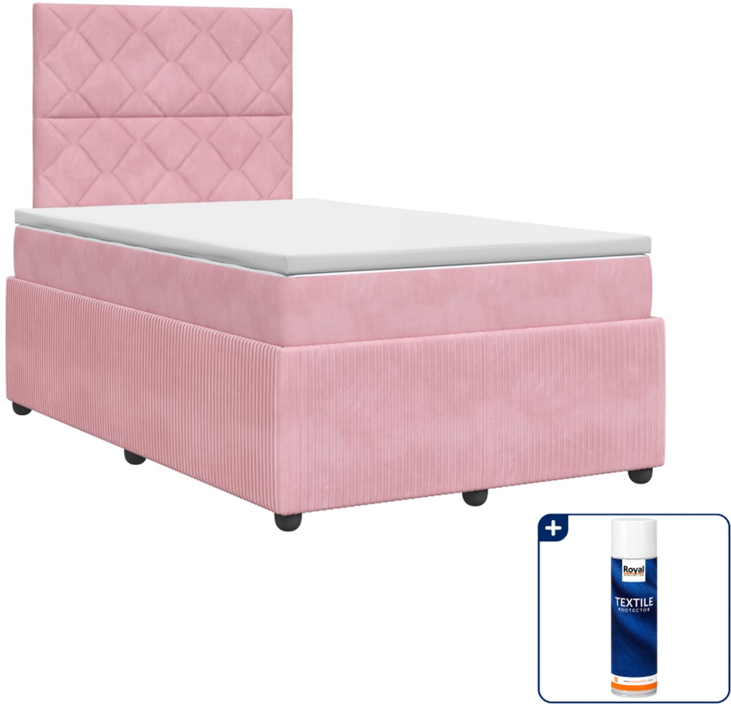 vidaXL boxspringbed met matras - 120 x 190 cm - fluweel - roze - Inclusief textielbeschermer 500 ml