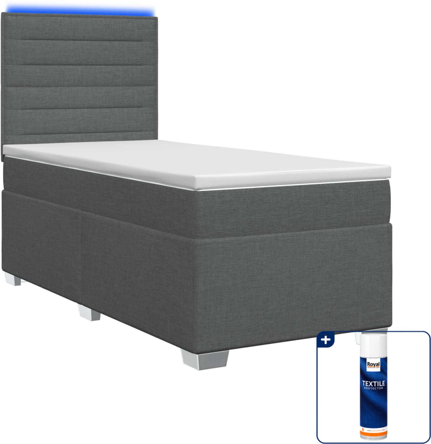 vidaXL boxspringbed met matras - 90 x 190 cm - donkergrijs - Inclusief textielbeschermer 500 ml Donker Grijn