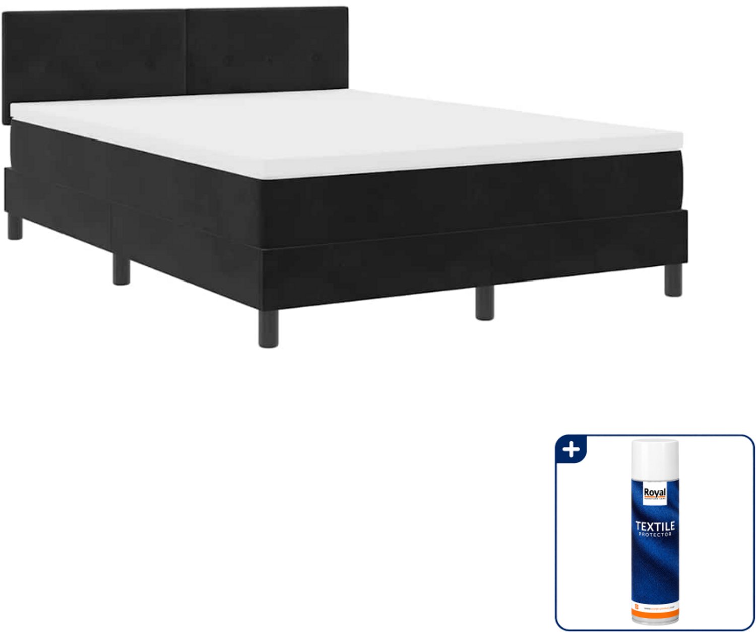 vidaXL LED boxspring - Queensize - 160 x 200 cm - zwart - Inclusief textielbeschermer 500 ml