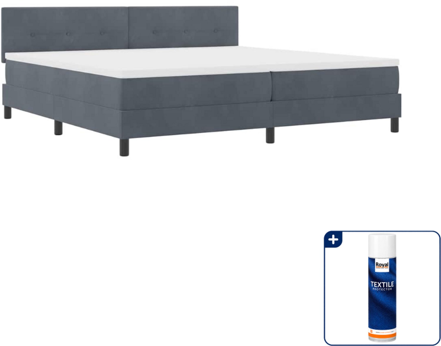 vidaXL LED boxspring Super kingsize 200 x 200 cm - donkergrijs - Inclusief textielbeschermer 500 ml
