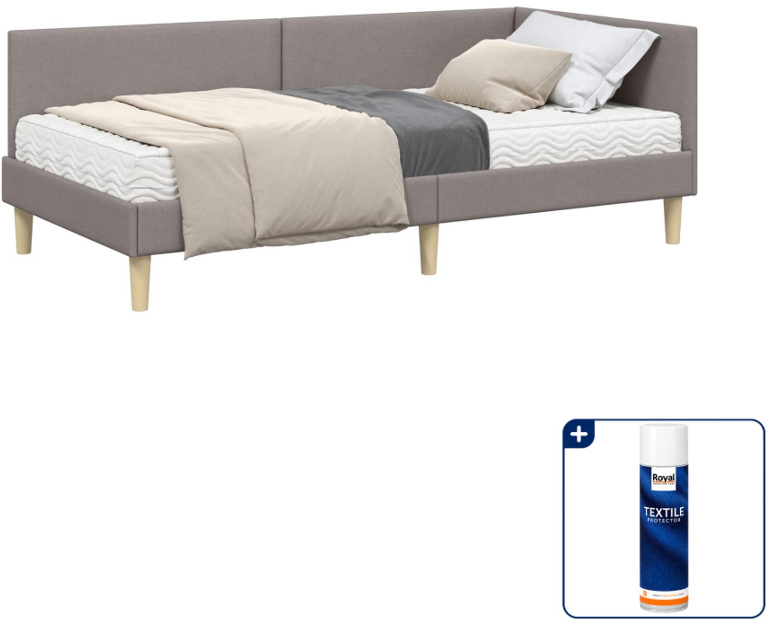 vidaXL Hoekbed met matras - 100 x 200 cm - stof - taupe - Inclusief textielbeschermer 500 ml Zwart