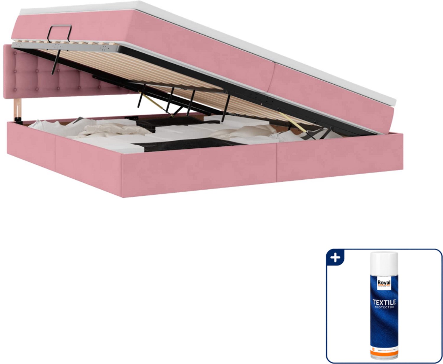 vidaXL opslagbed - 200 x 200 cm - roze - fluweel - Inclusief textielbeschermer 500 ml