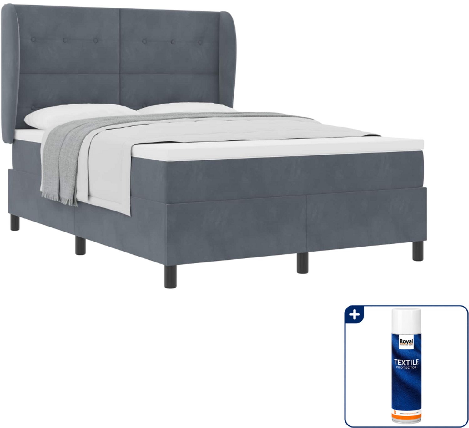 vidaXL Small double boxspringbed - 140 x 200 cm - donkergrijs - Inclusief textielbeschermer 500 ml
