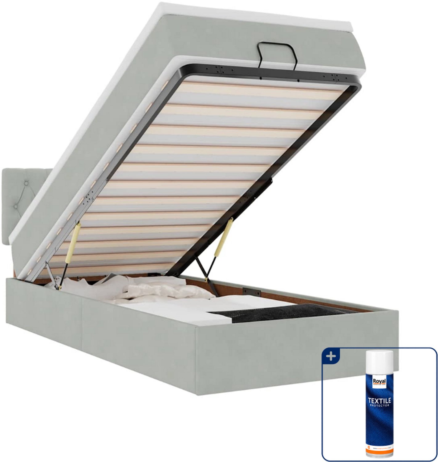vidaXL ottomaan bed met matras 90 x 200 cm - fluweel - lichtgrijs - Inclusief textielbeschermer 500 ml