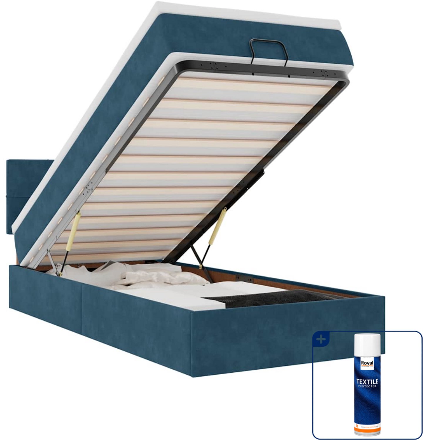 vidaXL ottoman bed met matras 80 x 200 cm - fluweel - donkerblauw - Inclusief textielbeschermer 500 ml Grijs