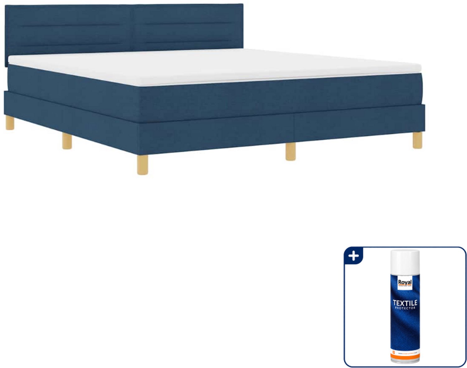vidaXL LED boxspring Kingsize - 180 x 200 cm - blauw - Inclusief textielbeschermer 500 ml