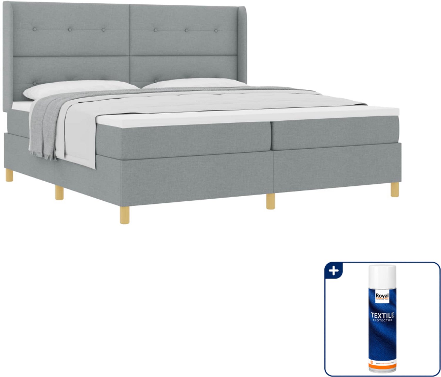 vidaXL boxspringbed - Super kingsize - 200 x 200 cm - lichtgrijs - Inclusief textielbeschermer 500 ml