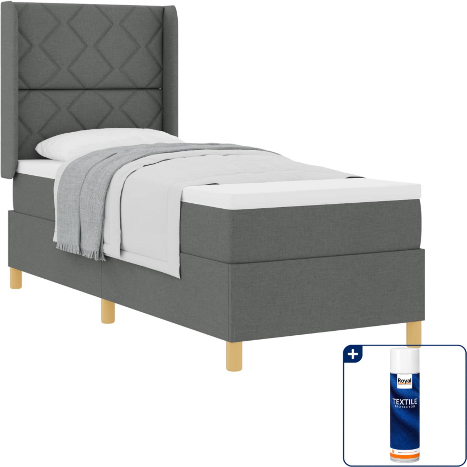 vidaXL boxspringbed - 80 x 200 cm - stof - donkergrijs - Inclusief textielbeschermer 500 ml