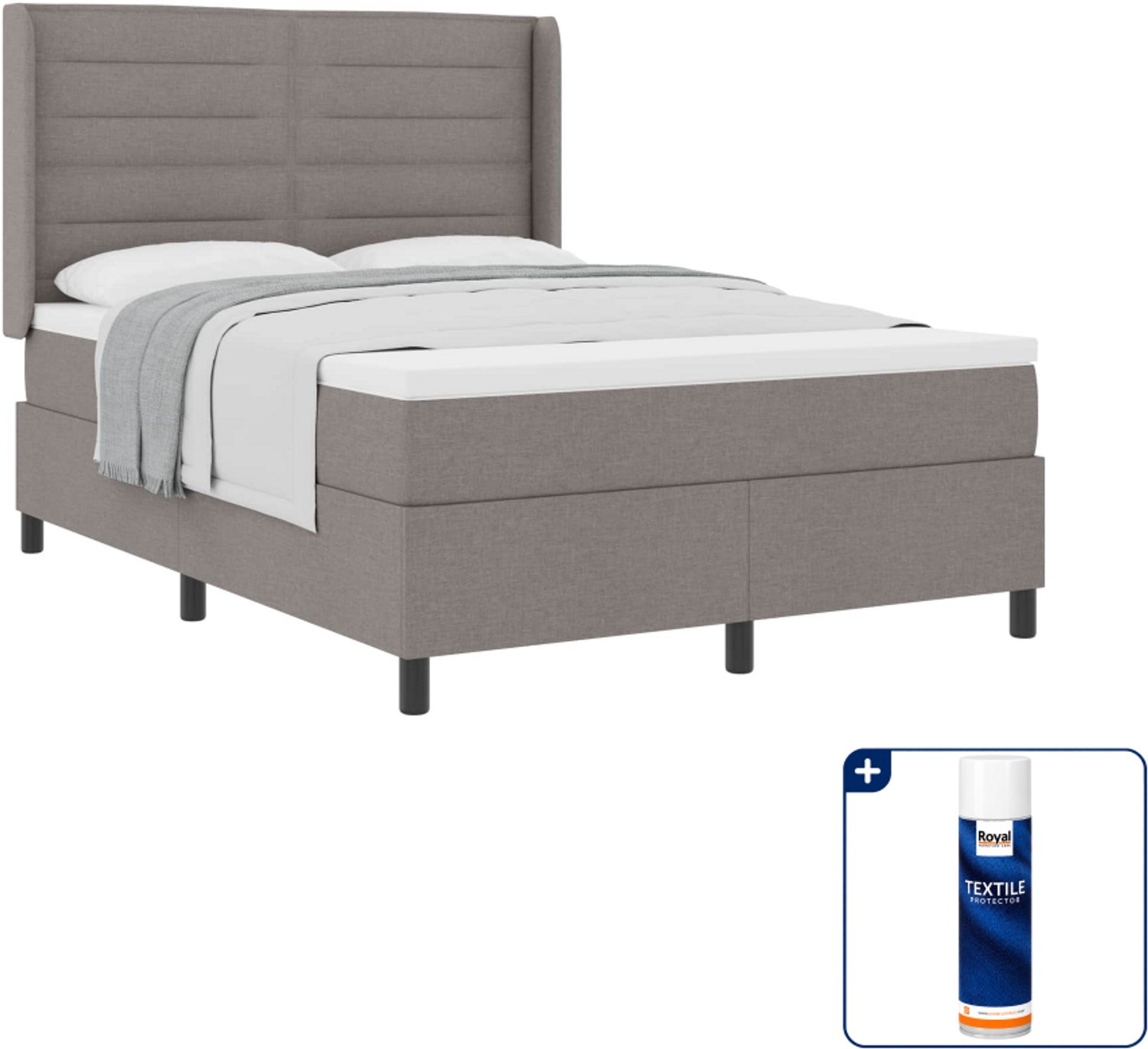 vidaXL Boxspringbed Small double - 140 x 200 cm - taupe - Inclusief textielbeschermer 500 ml