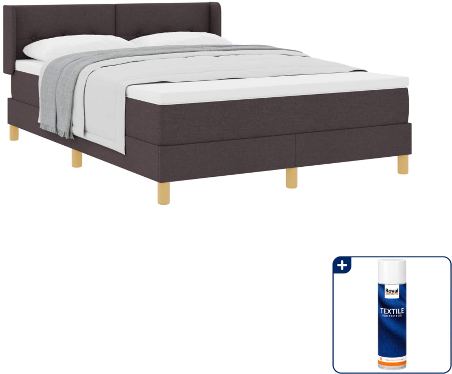vidaXL boxspringbed - 140 x 190 cm - donkerbruin - Inclusief textielbeschermer 500 ml