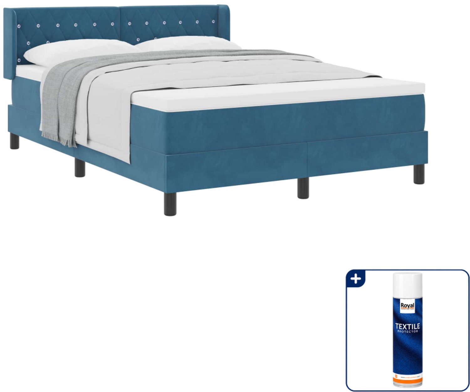vidaXL Boxspringbed - 140 x 190 cm - donkerblauw - Inclusief textielbeschermer 500 ml
