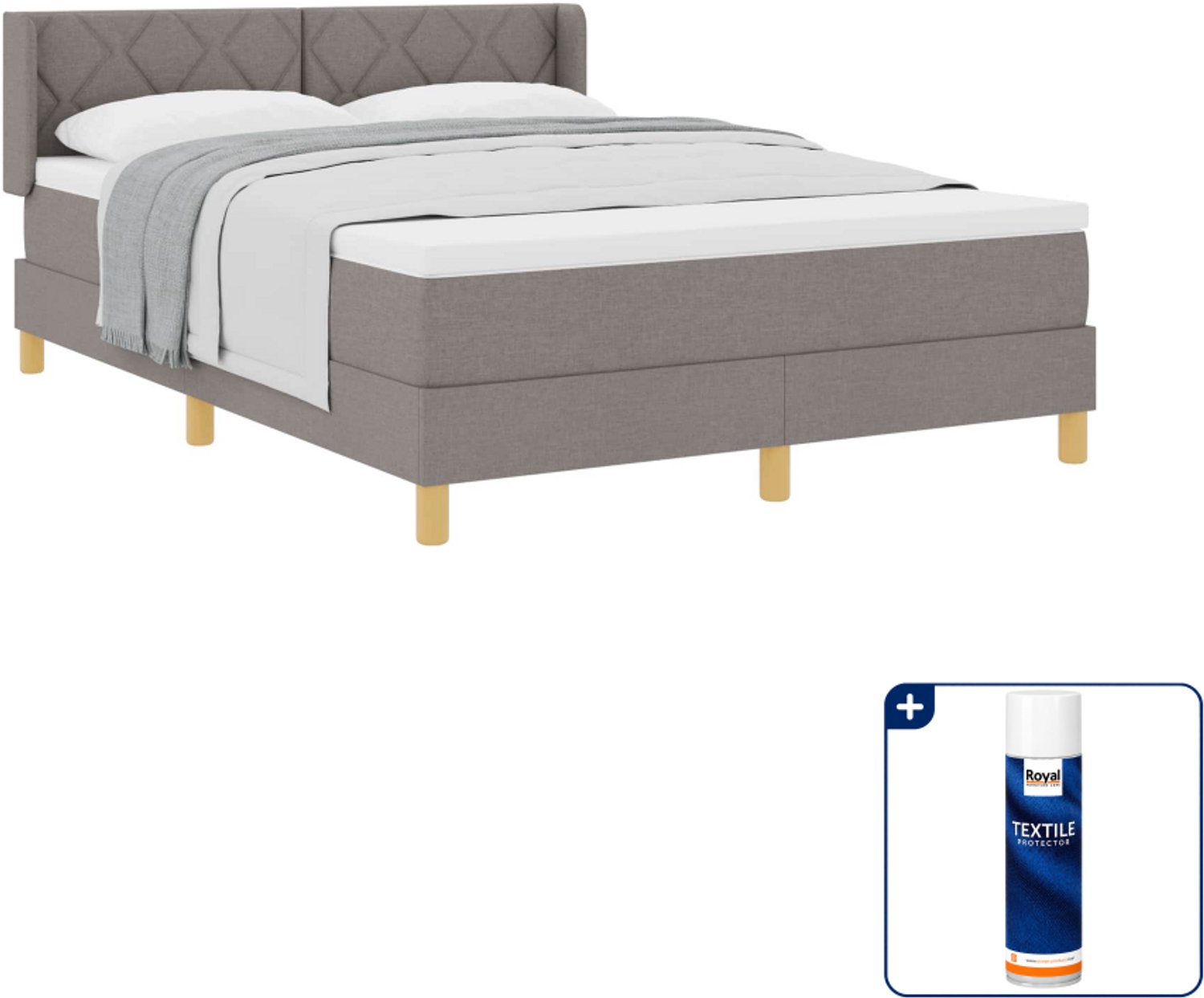 vidaXL boxspringbed - 140 x 190 cm - stof - taupe - Inclusief textielbeschermer 500 ml