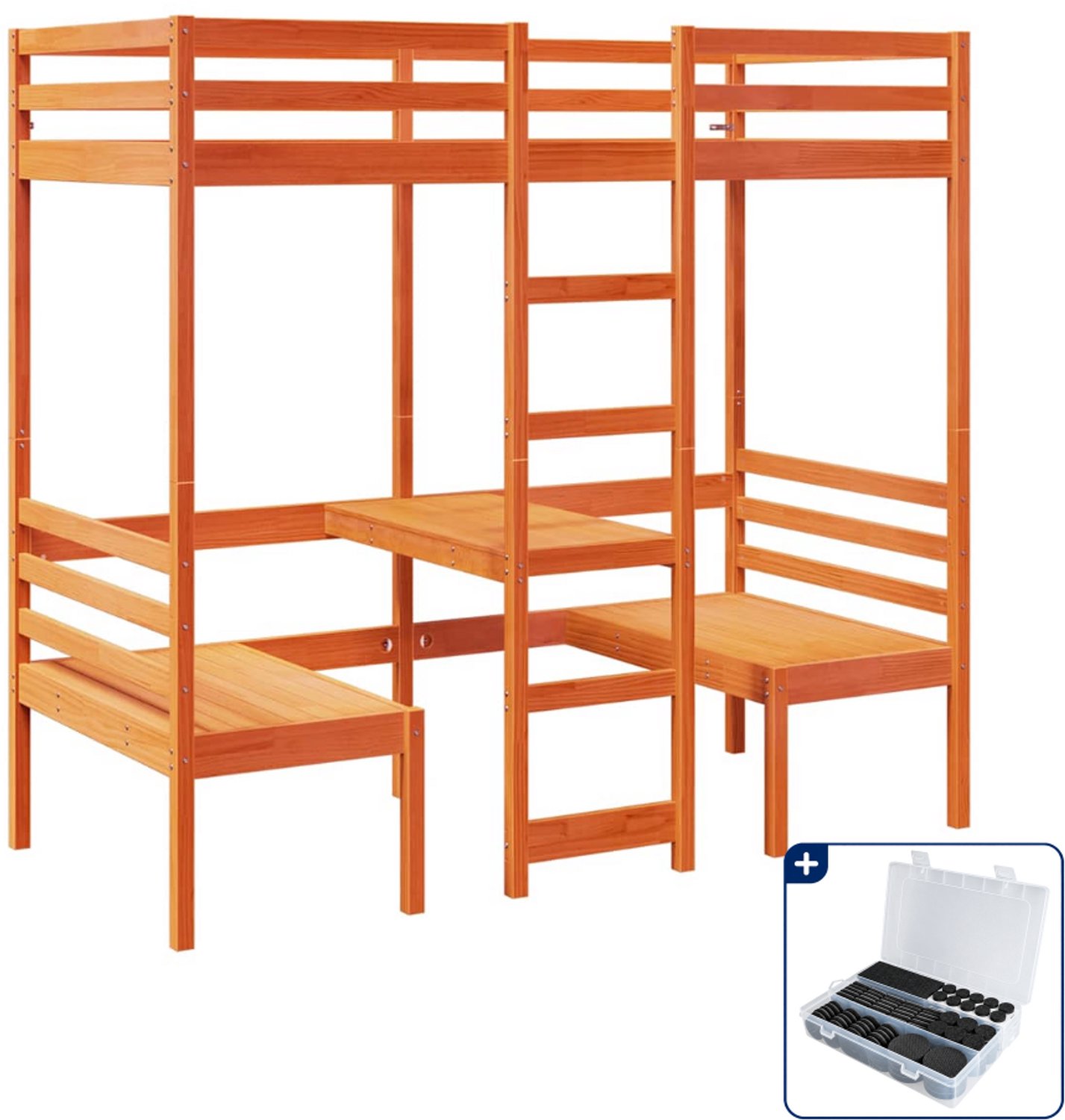 vidaXL hoogslaper met bureau en stoelen - 80 x 200 cm - grenenhout - Inclusief antikrasvilt 177-delig Bruin