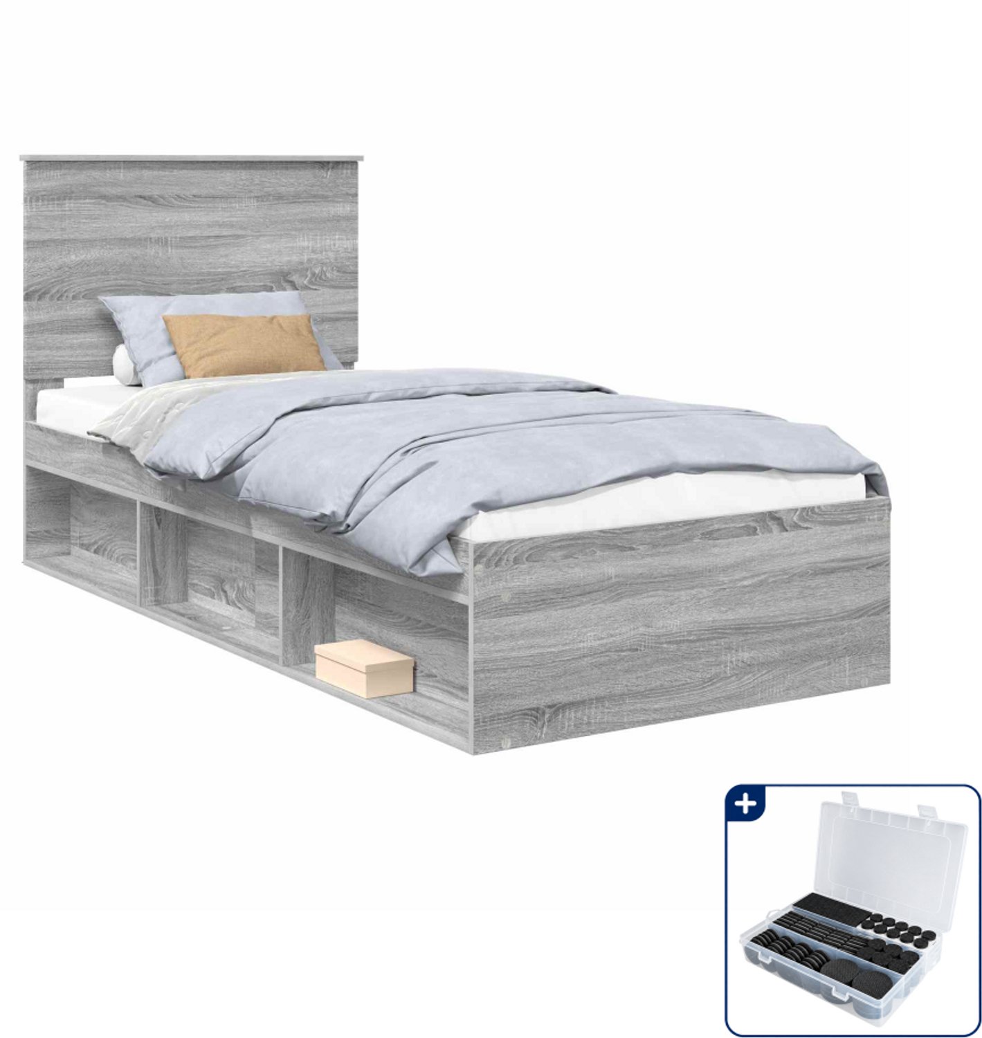 vidaXL bedframe 90 x 190 cm - grijs sonoma - Inclusief antikrasvilt 177-delig Bruin