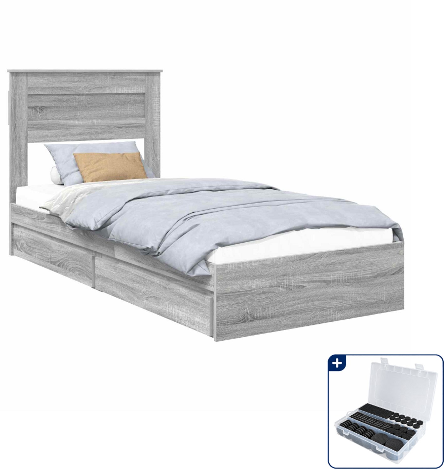 vidaXL bedframe met lade - 90 x 200 cm - bewerkt hout - grijs sonoma - Inclusief antikrasvilt 177-delig