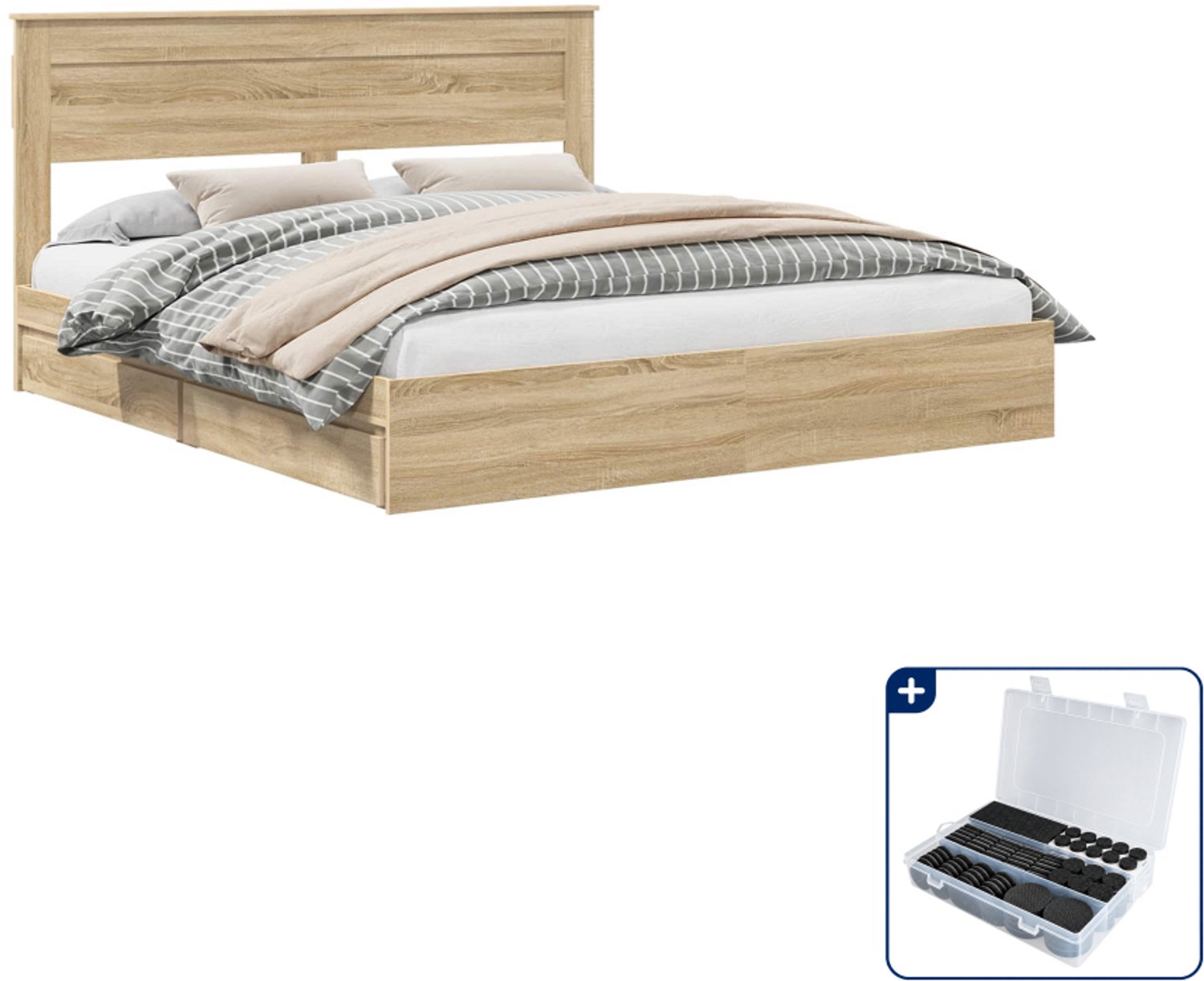 vidaXL opbergbed Kingsize - 180 x 200 cm - bewerkt hout - sonoma eiken - Inclusief antikrasvilt 177-delig Grijs