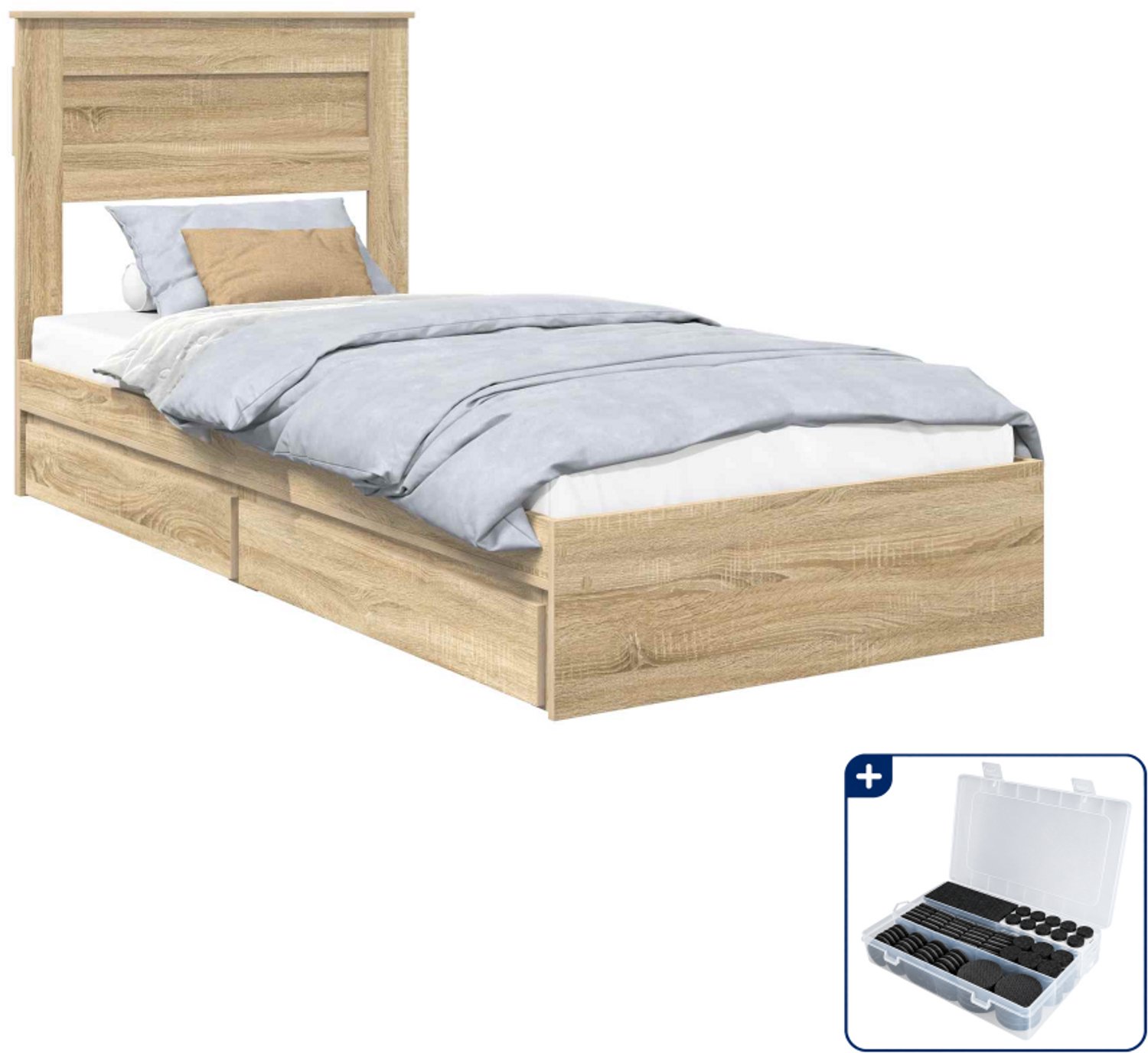 vidaXL bedframe - 100 x 200 cm - bewerkt hout - sonoma eiken - Inclusief antikrasvilt 177-delig Bruin
