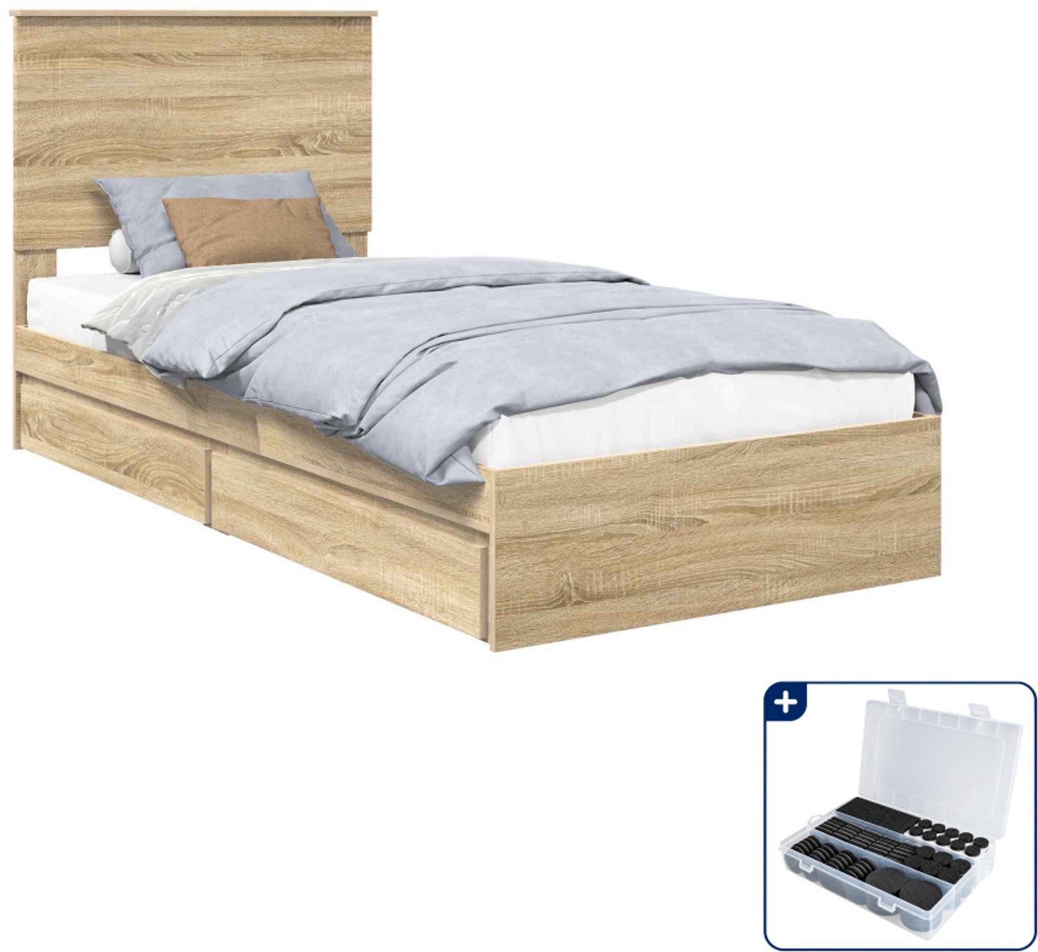 vidaXL bed met opbergladen - 90 x 190 cm - bewerkt hout - sonoma eiken - Inclusief antikrasvilt 177-delig Bruin