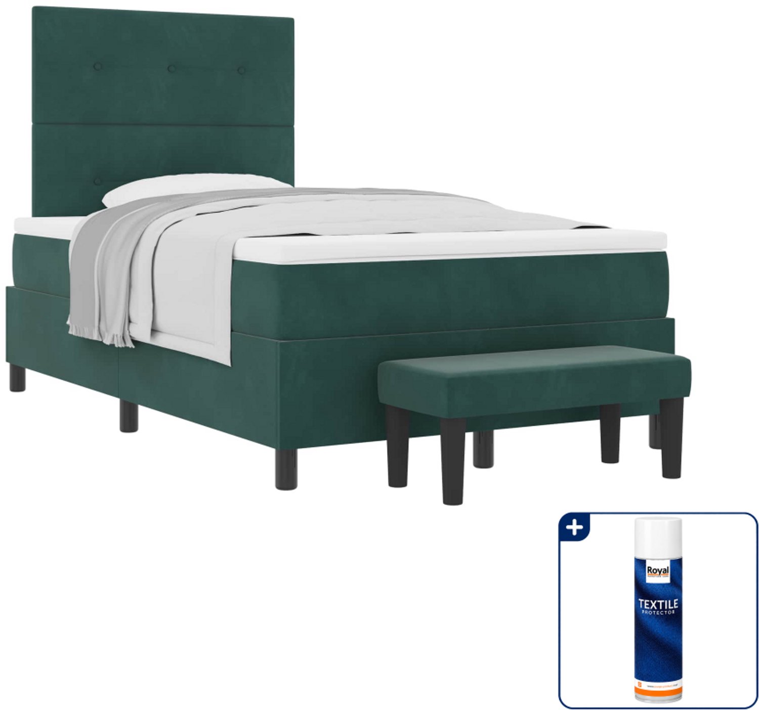 vidaXL Boxspring bed - 120 x 200 cm - fluweel - donkergroen - Inclusief textielbeschermer 500 ml