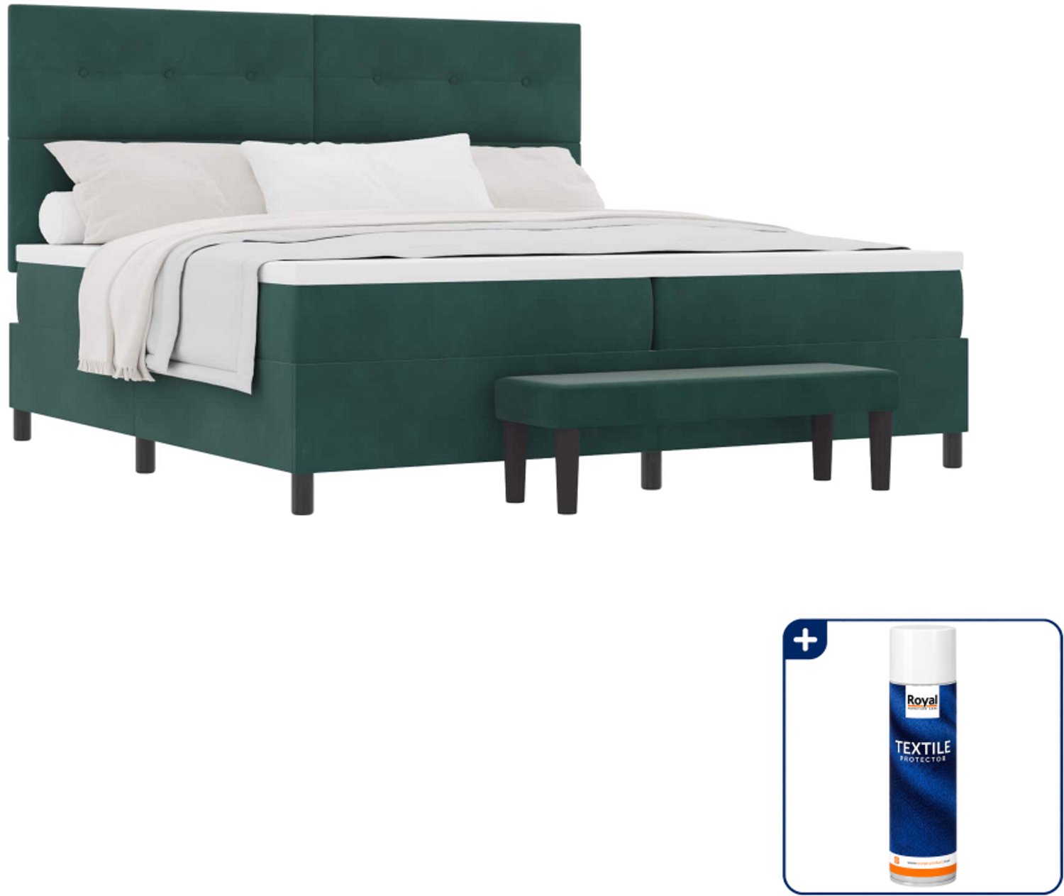 vidaXL boxspring bed - 200 x 200 cm - fluweel - donkergroen - Inclusief textielbeschermer 500 ml