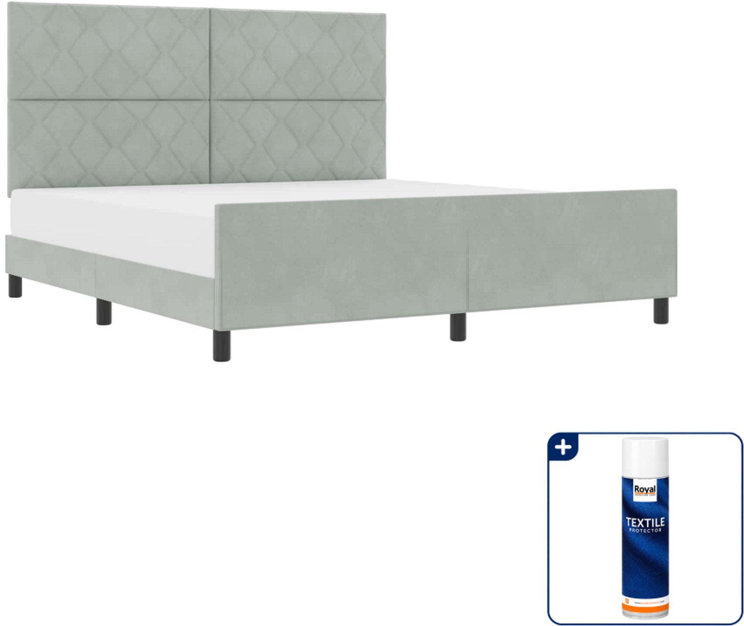 vidaXL Kingsize boxspringbed - 180 x 200 cm - fluweel - lichtgrijs - Inclusief textielbeschermer 500 ml Crème