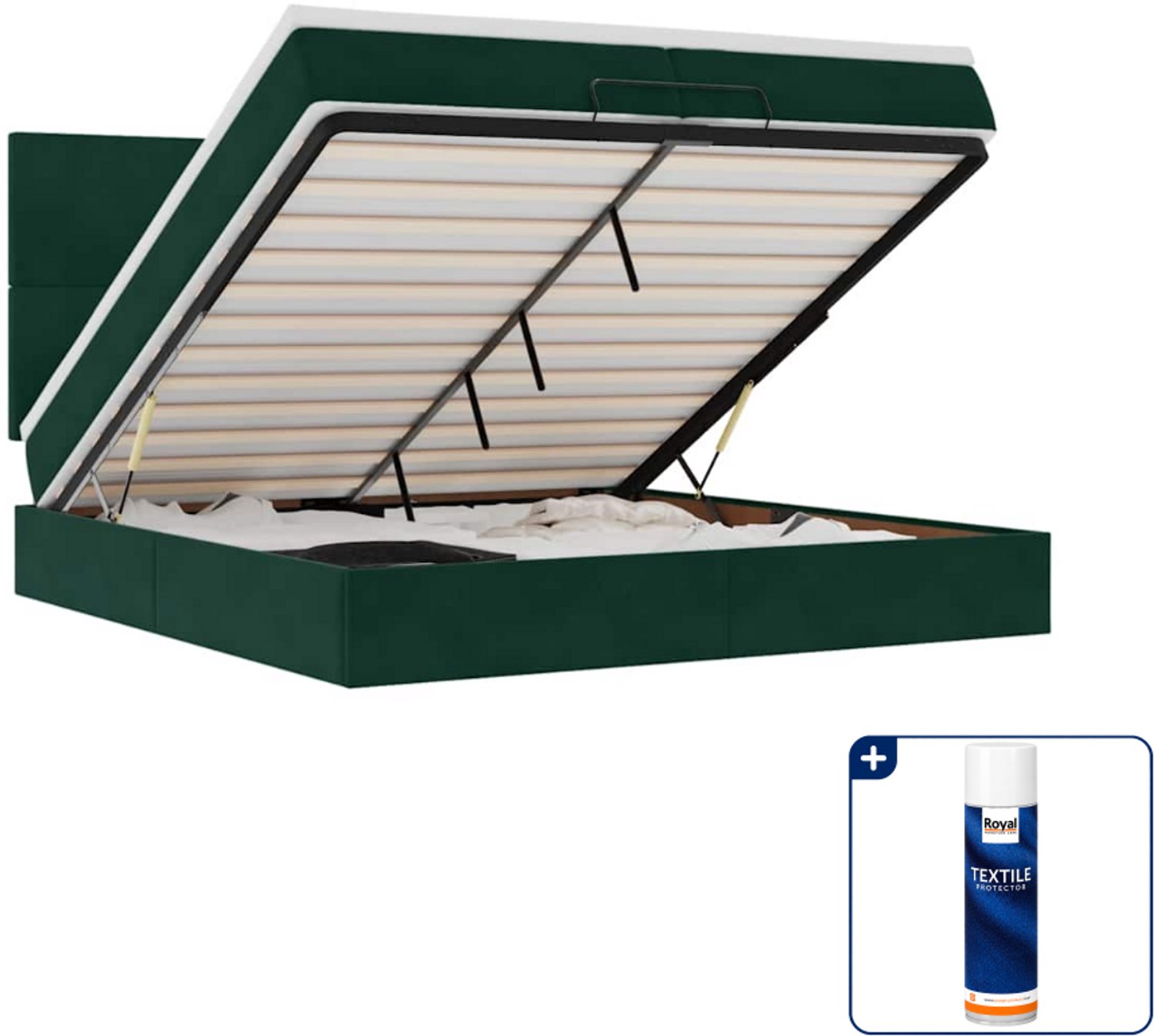 vidaXL Super kingsize ottoman bed - 200 x 200 cm - fluweel - donkergroen - Inclusief textielbeschermer 500 ml Bruin