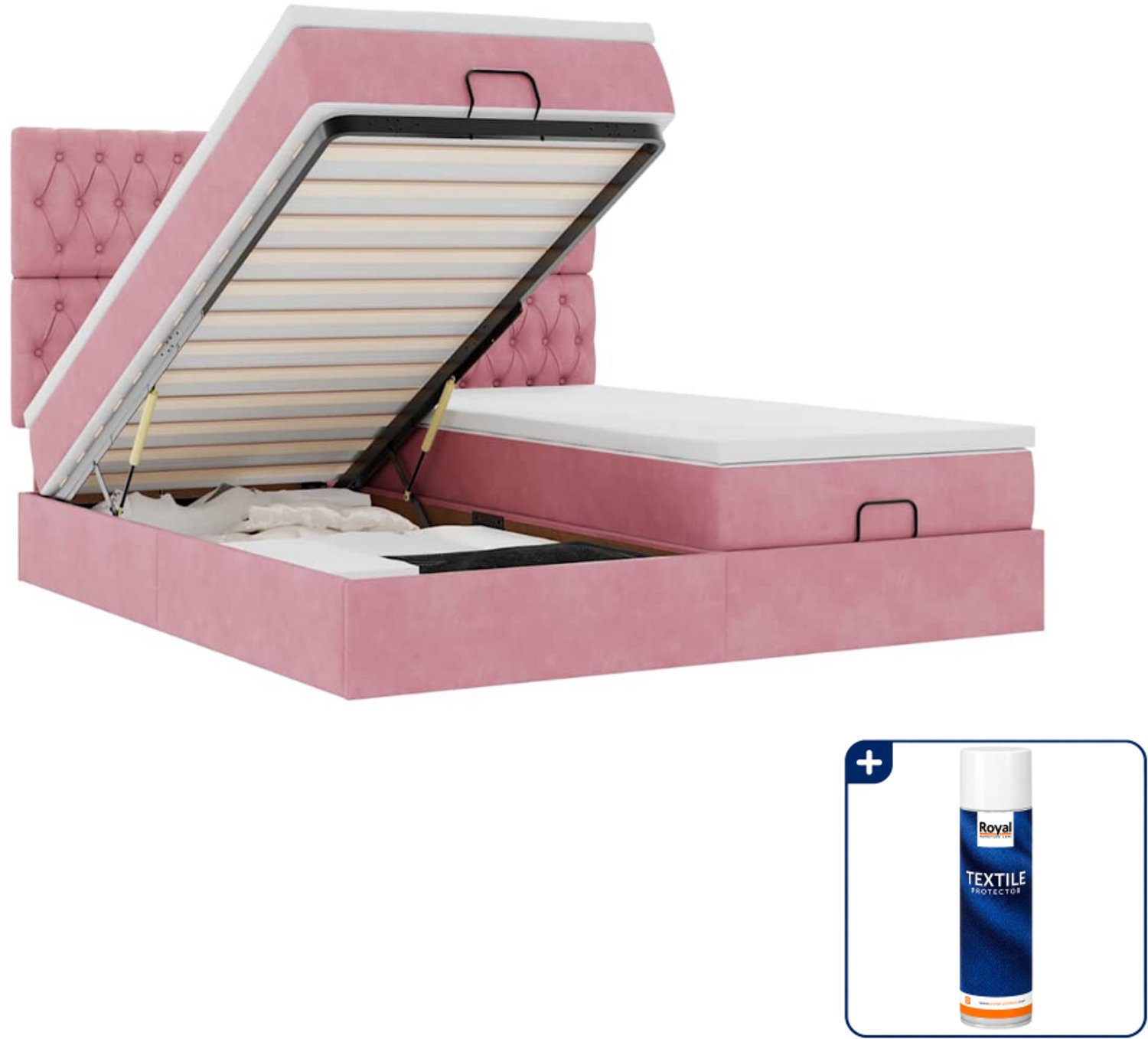 vidaXL Ottoman bed - Queensize - 160 x 200 cm - fluweel - roze - Inclusief textielbeschermer 500 ml Taupe