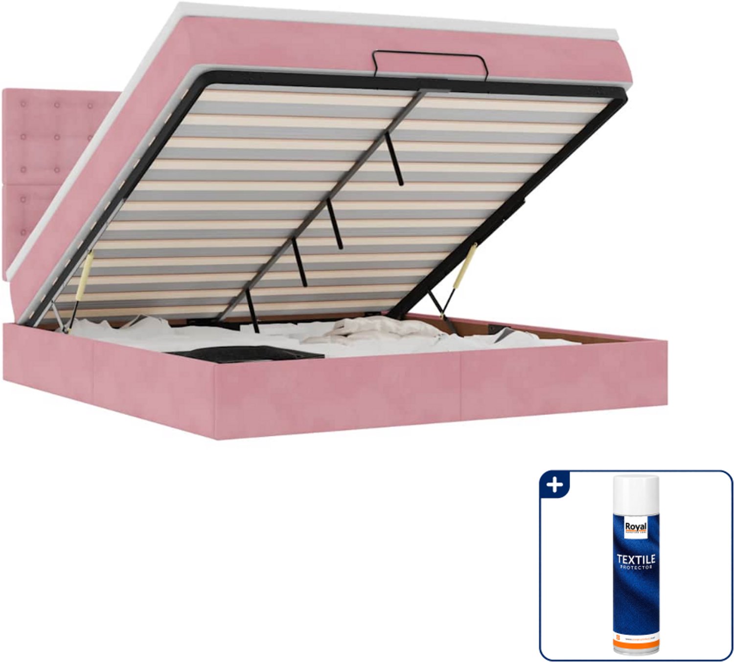 vidaXL Ottoman bed Kingsize - 180 x 200 cm - fluweel - roze - Inclusief textielbeschermer 500 ml Grijs