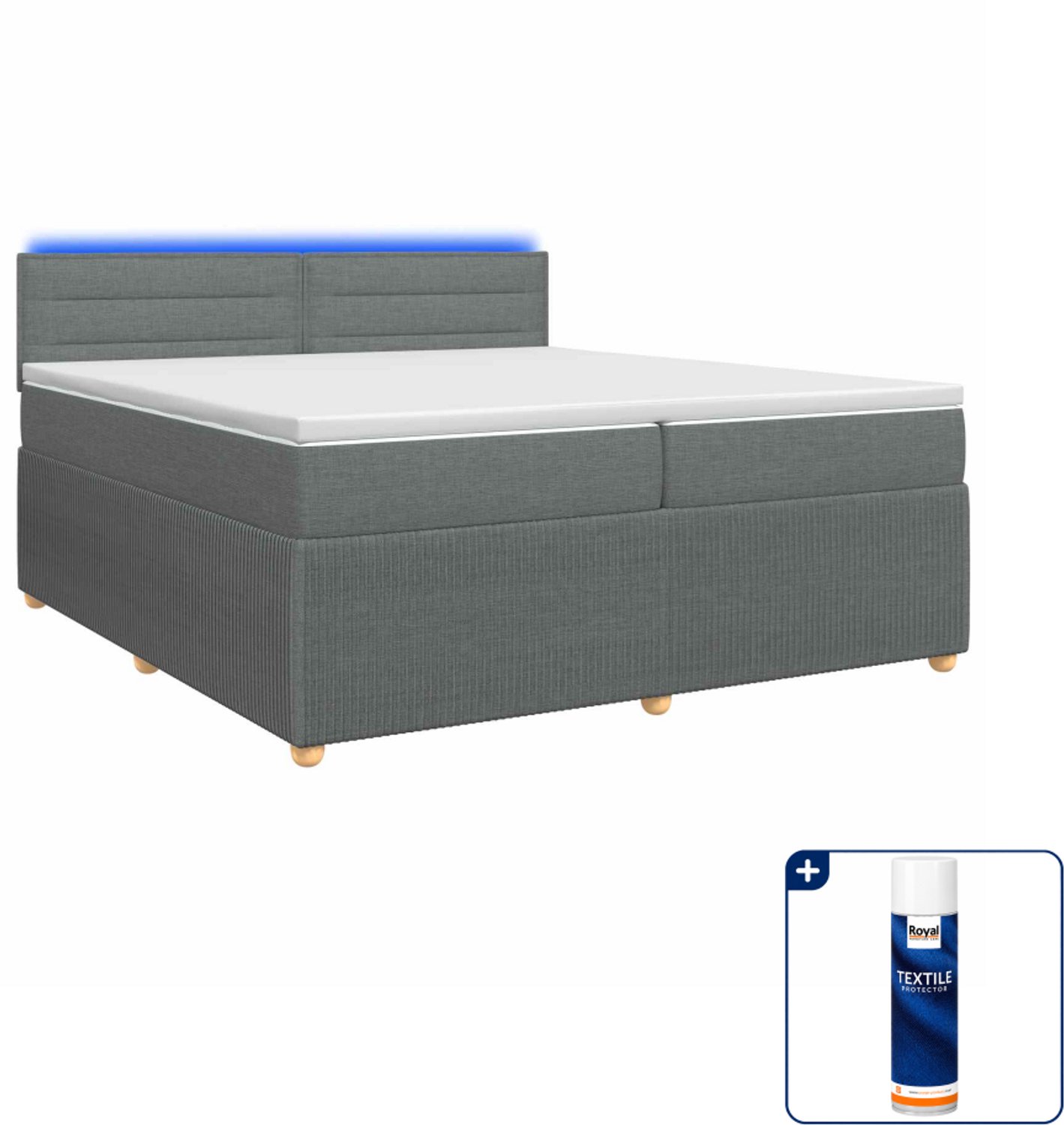 vidaXL boxspringbed met matras - 200 x 200 cm - stof - donkergrijs - Inclusief textielbeschermer 500 ml Donker Grijn