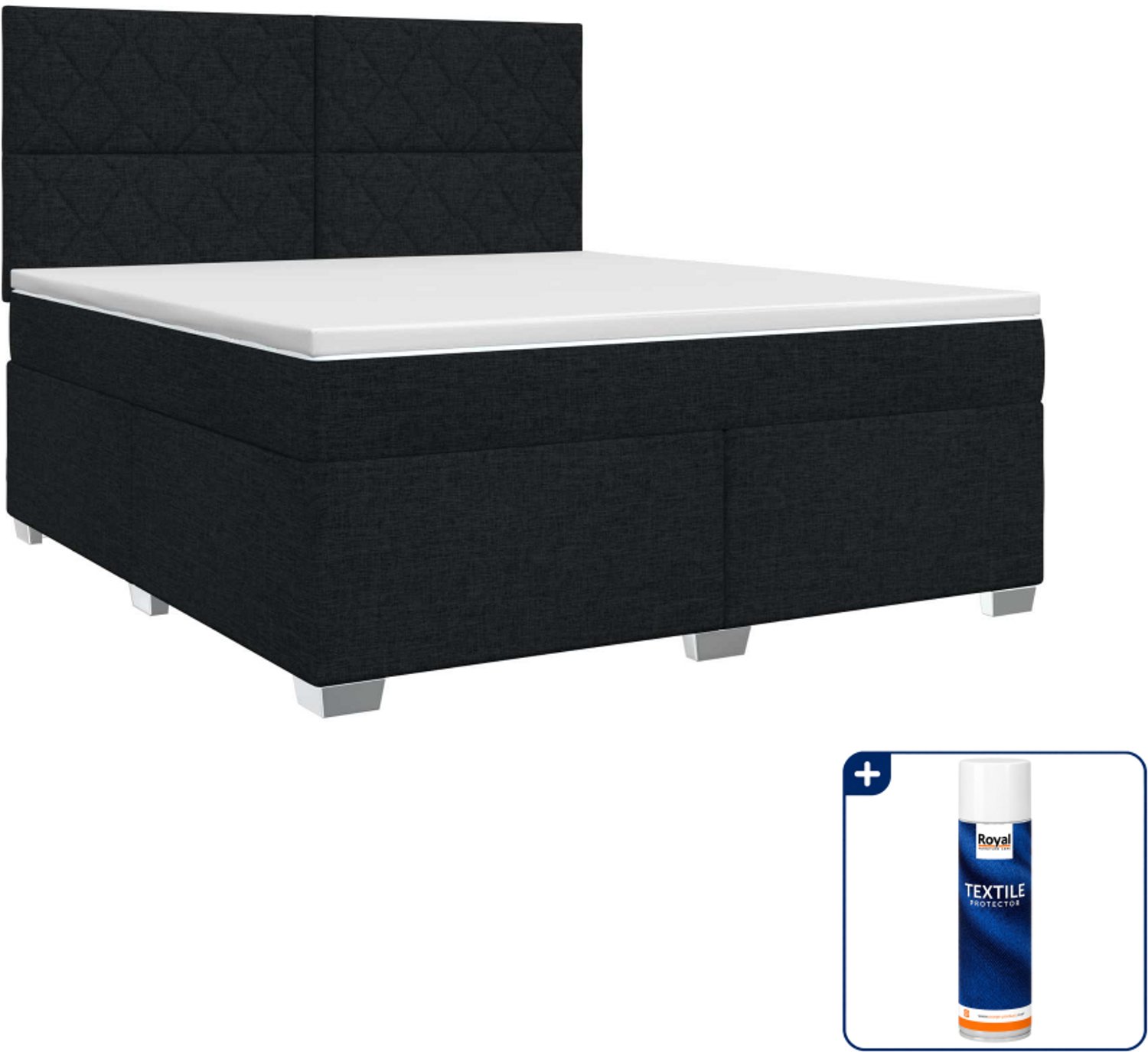 vidaXL boxspringbed met matras - 140 x 190 cm - zwart - Inclusief textielbeschermer 500 ml