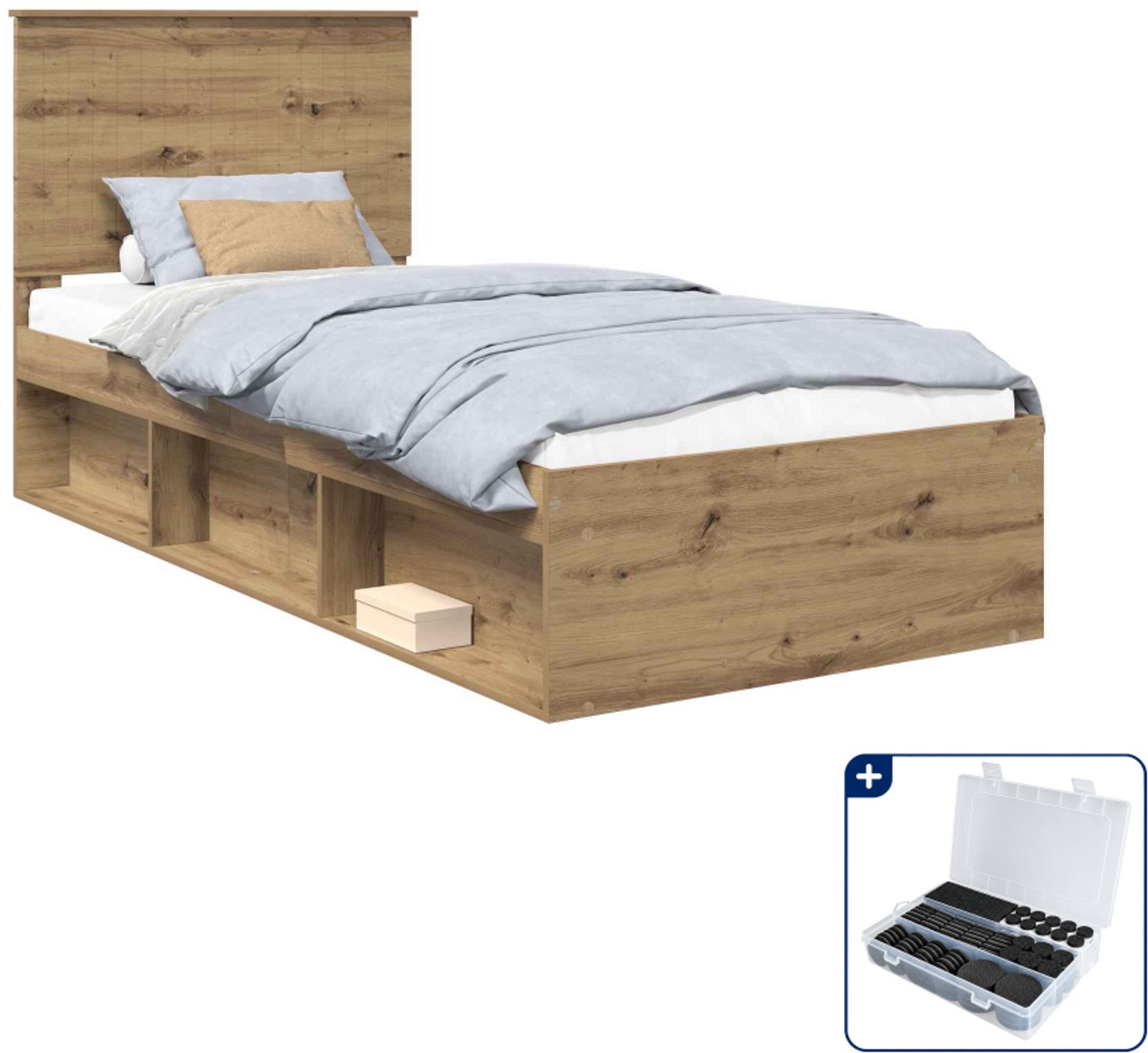 vidaXL bedframe - 90 x 190 cm - artisanaal eiken - Inclusief antikrasvilt 177-delig Grijs