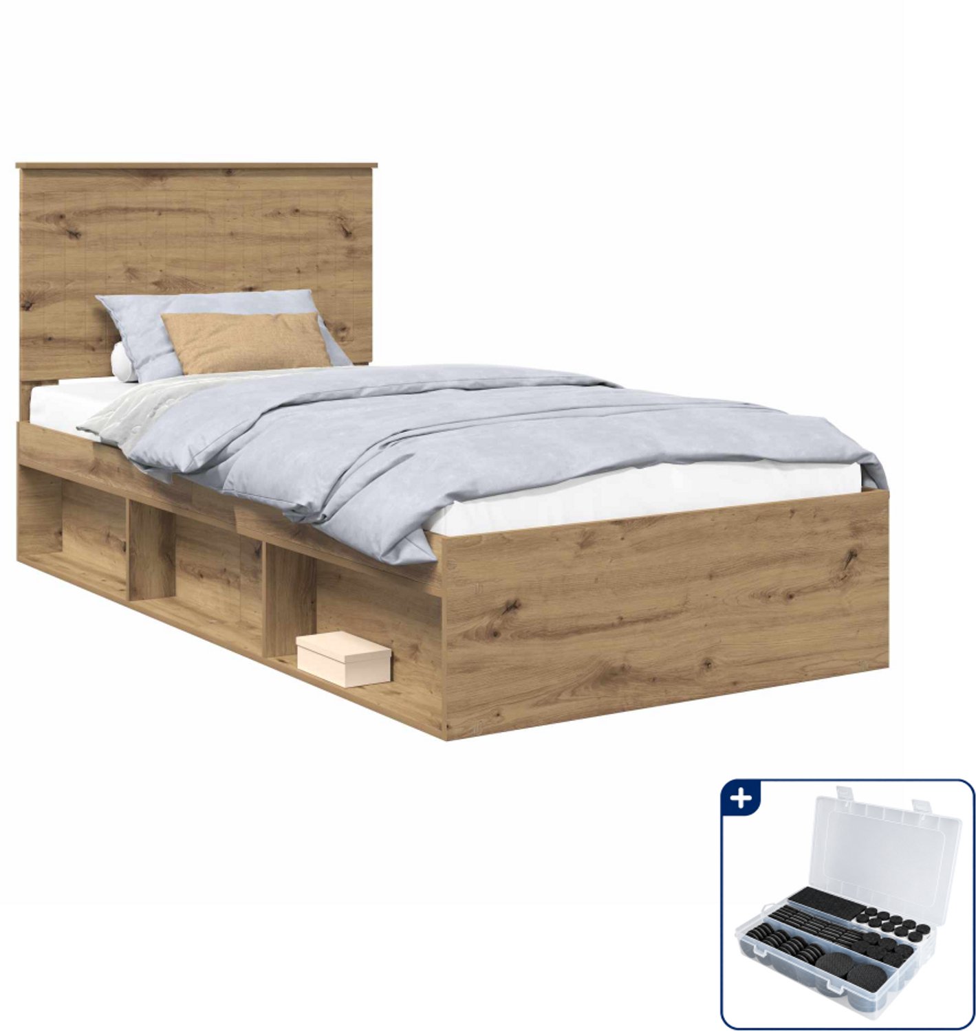 vidaXL Bedframe - 100 x 200 cm - massief grenenhout - artisanaal eiken - Inclusief antikrasvilt 177-delig Bruin