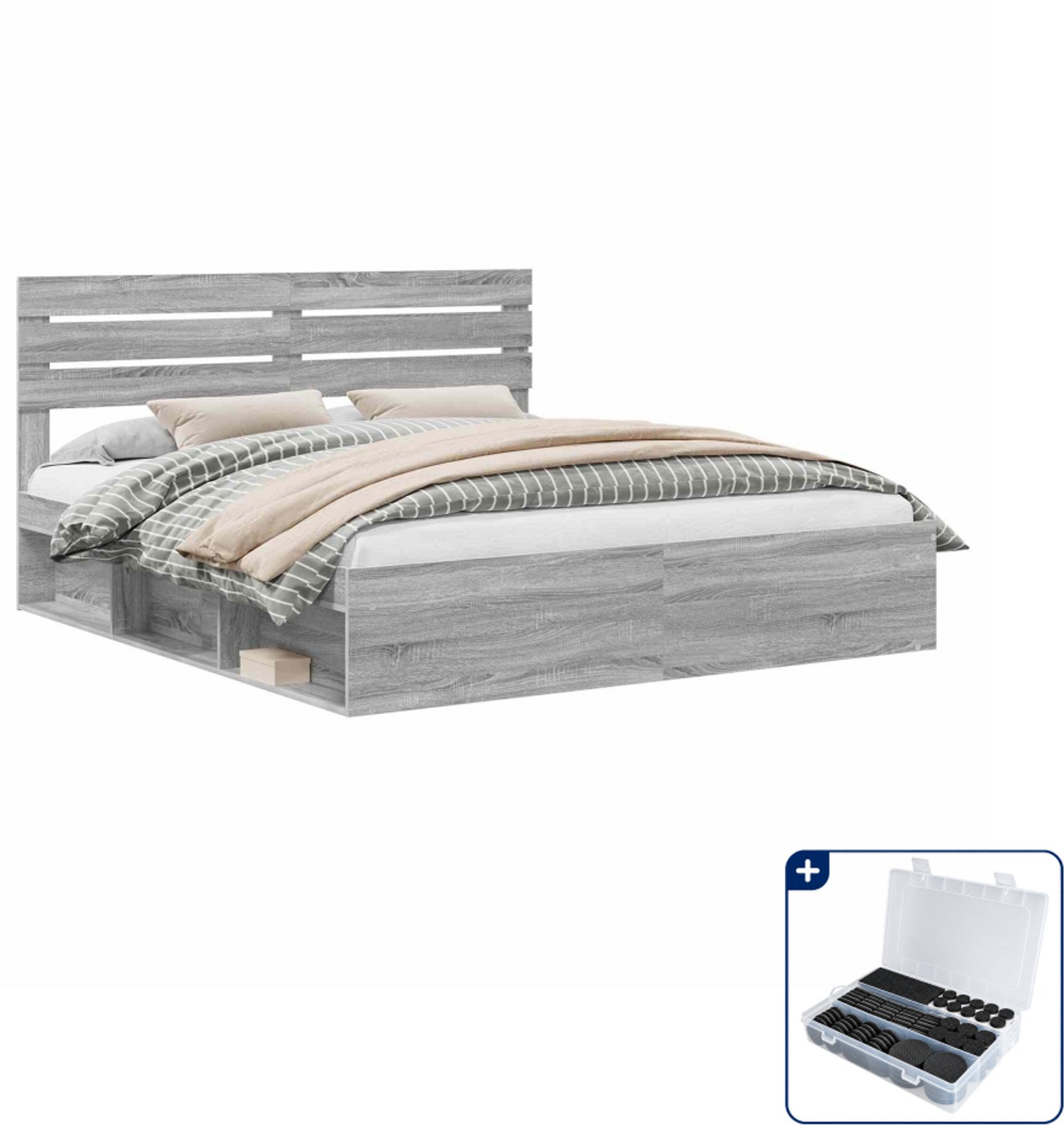 vidaXL bedframe - 200 x 200 cm - grijs sonoma - Inclusief antikrasvilt 177-delig Bruin